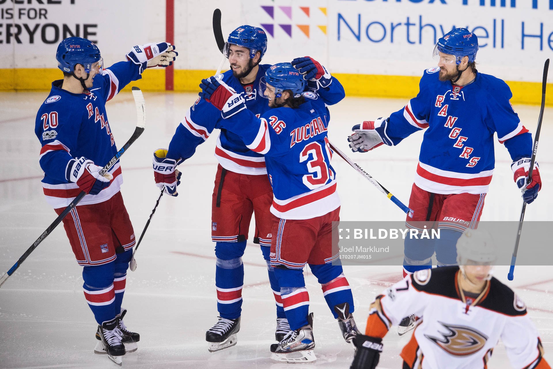Rangers Chris Kreider, Mika Zibanejad, Mats Zuccarello och