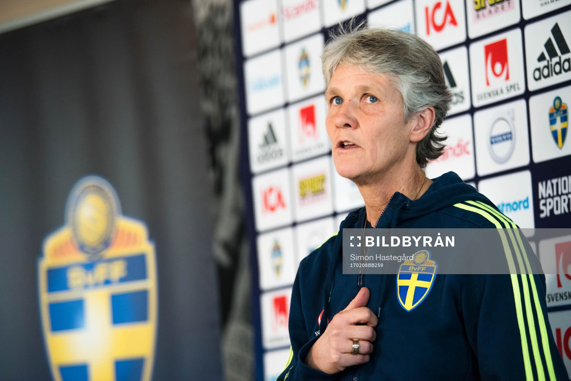 Sveriges förbundskapten Pia Sundhage presenterar truppen