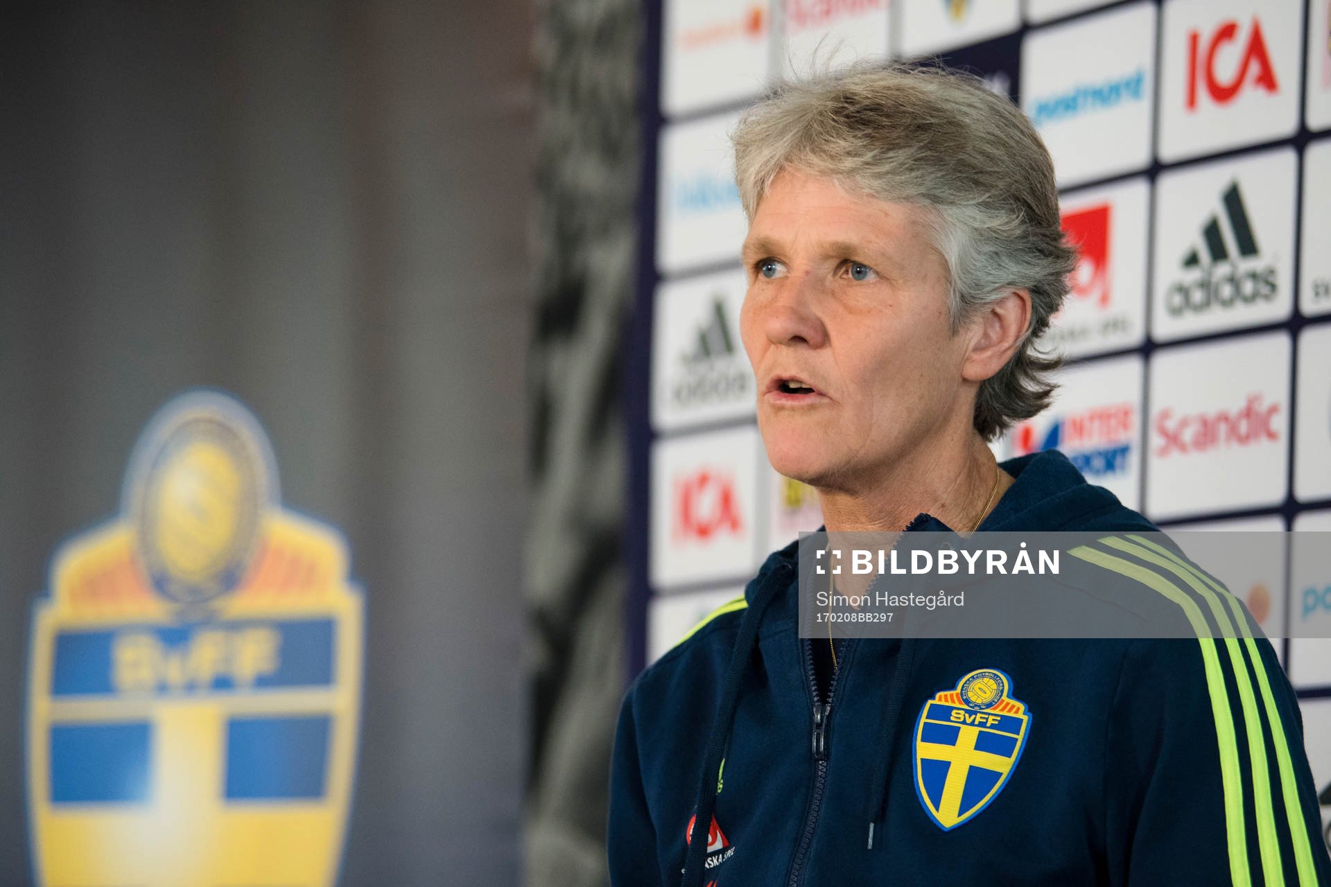 Sveriges förbundskapten Pia Sundhage presenterar truppen