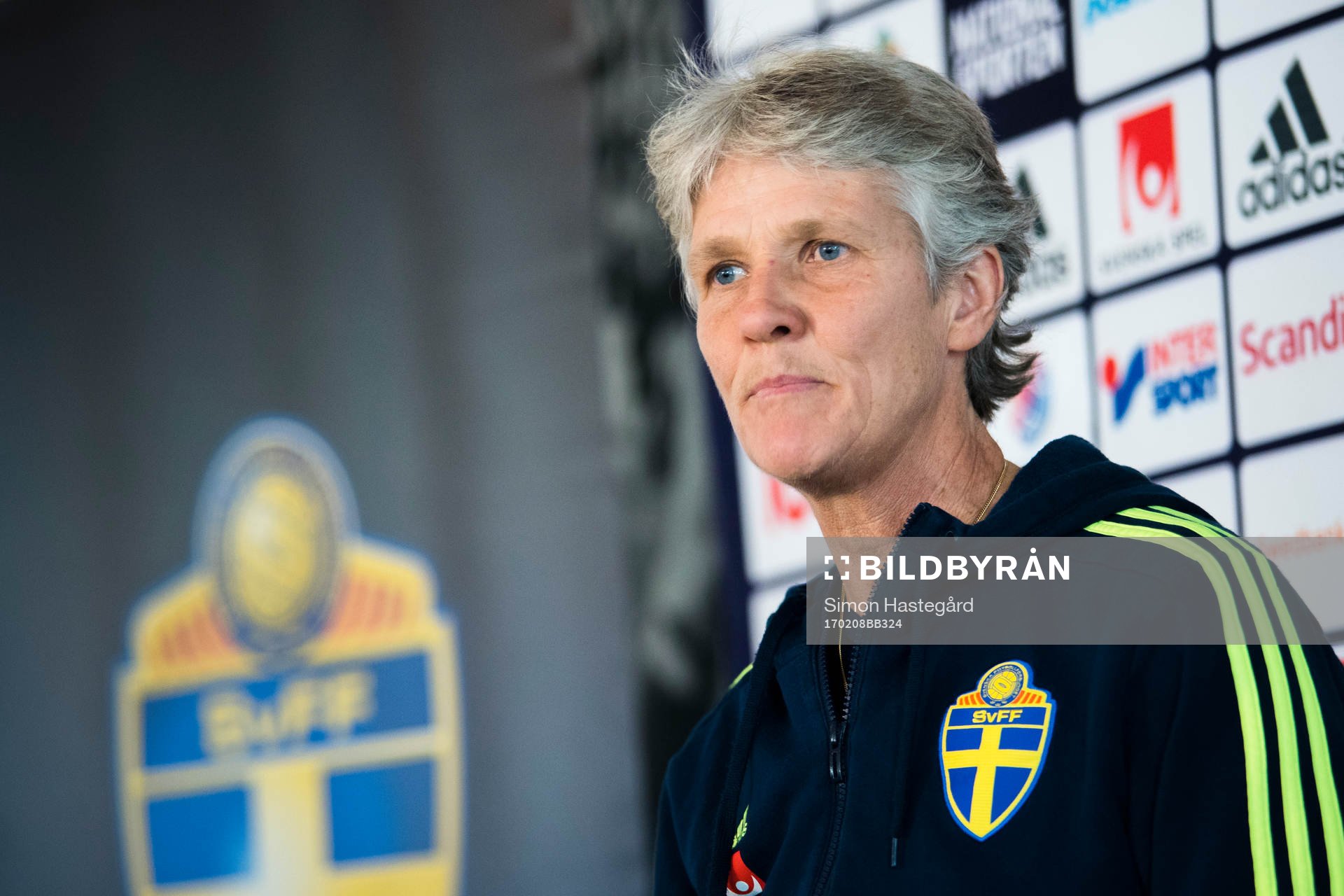 Sveriges förbundskapten Pia Sundhage presenterar truppen