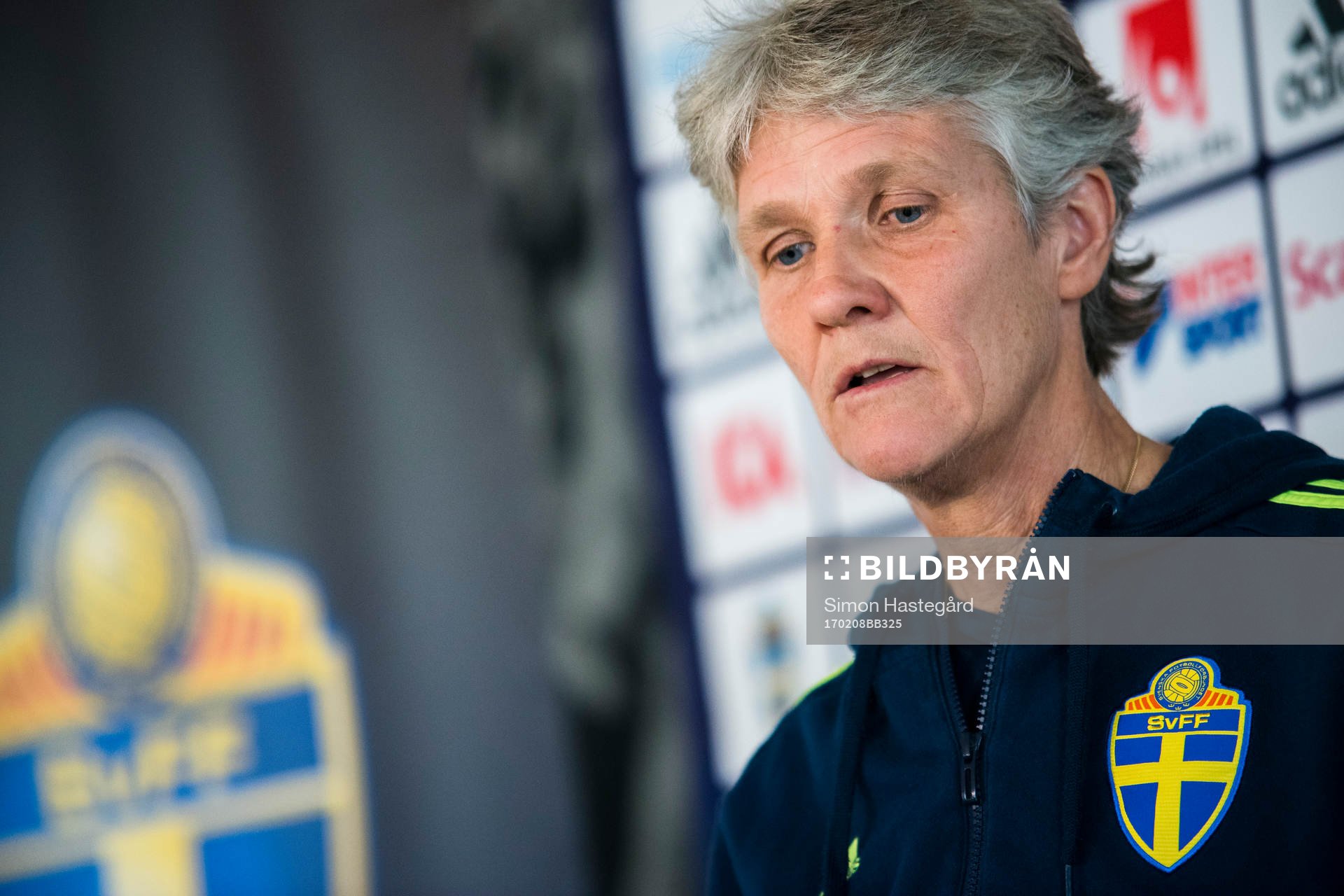 Sveriges förbundskapten Pia Sundhage presenterar truppen