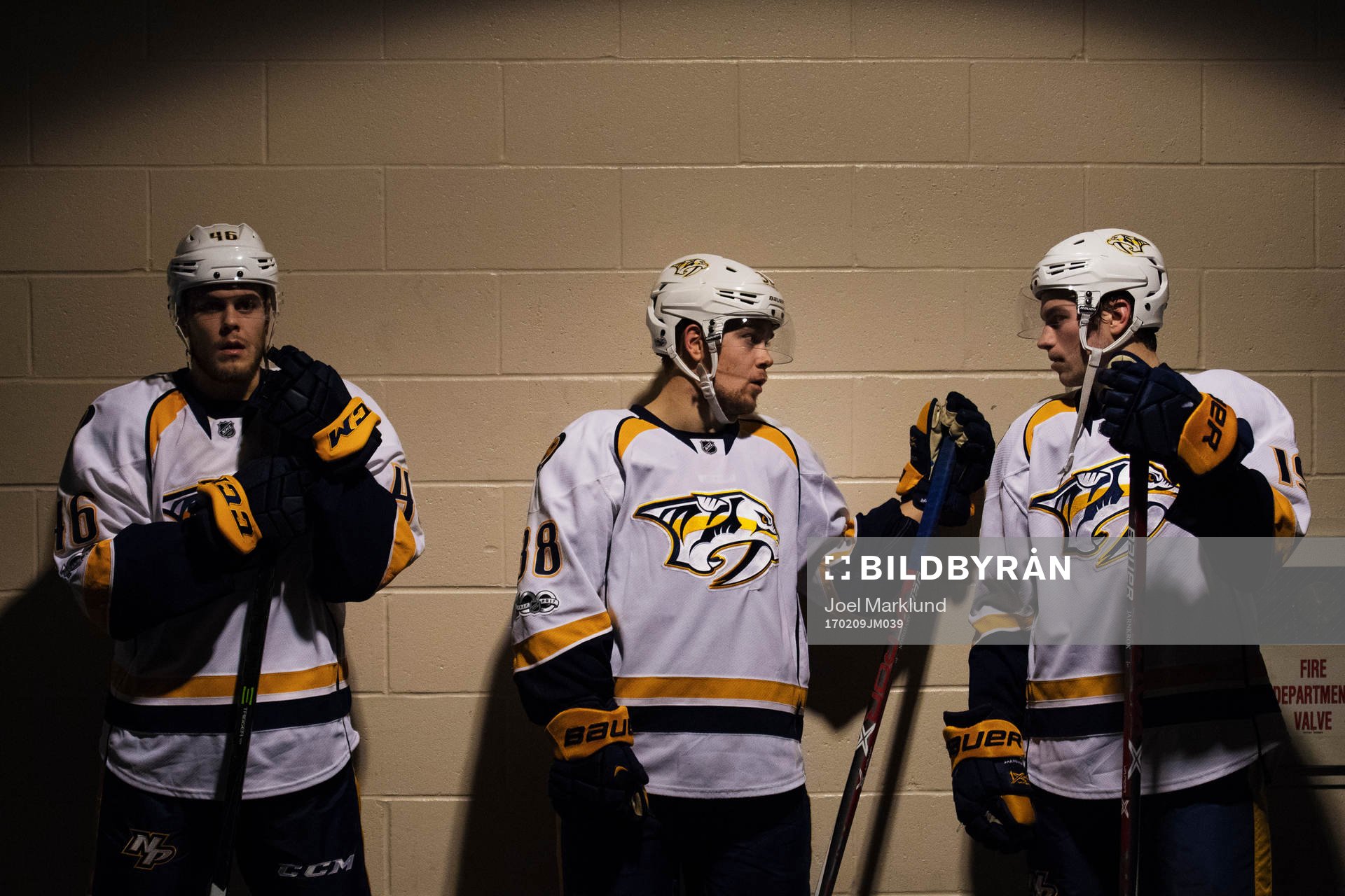 Predators Pontus Åberg, Viktor Arvidsson och Calle