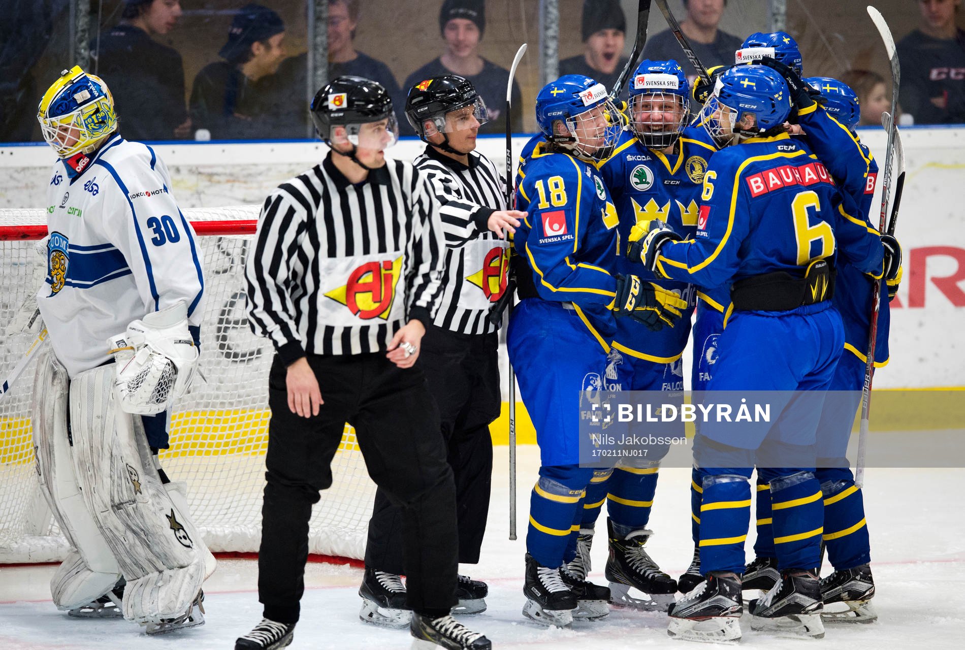 Sveriges Fabian Zetterlund jublar i mitten