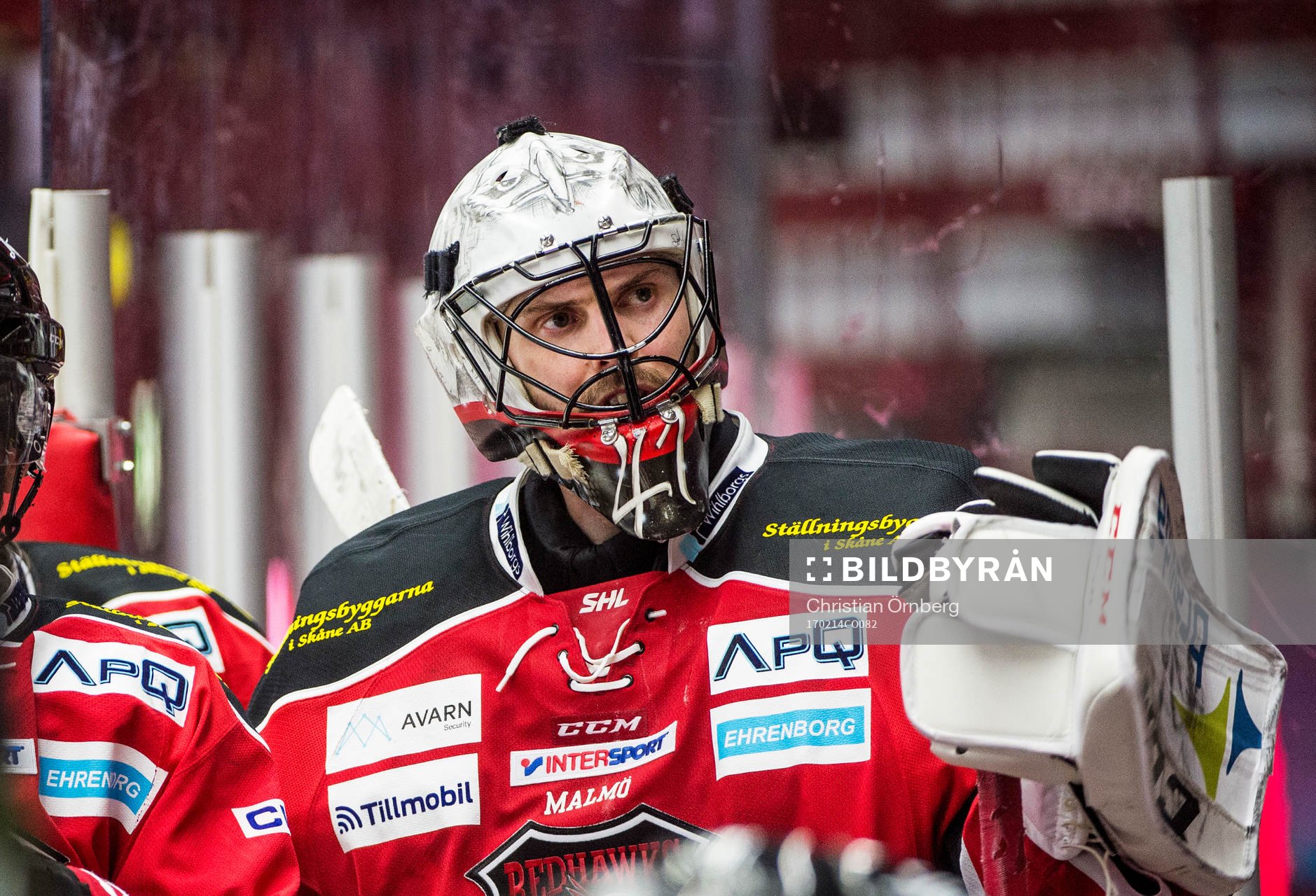 Malmö Redhawks målvakt Cristopher Nihlstorp i båset