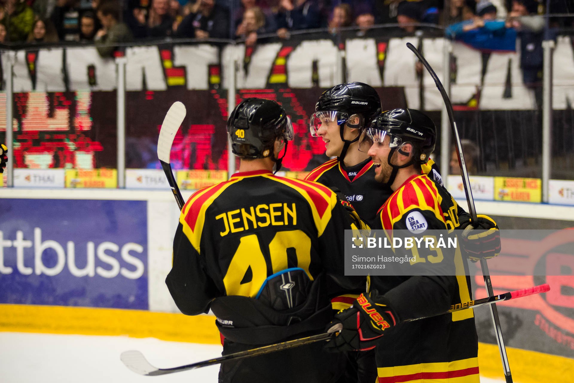 Brynäs Jesper Jensen , Oskar Lindblom och Ryan Gunderson