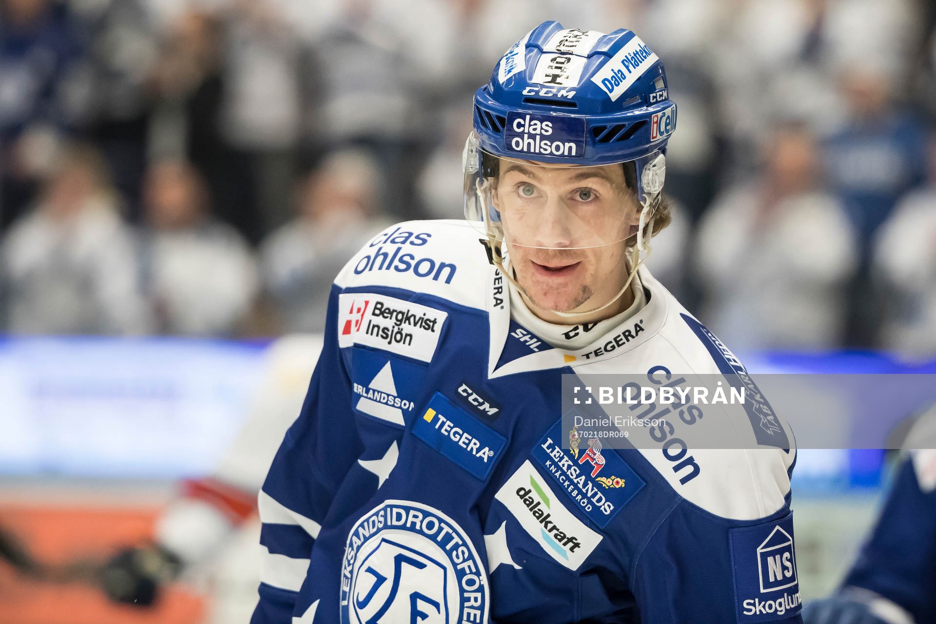 Leksands Sondre Olden i ishockeymatchen i SHL mellan