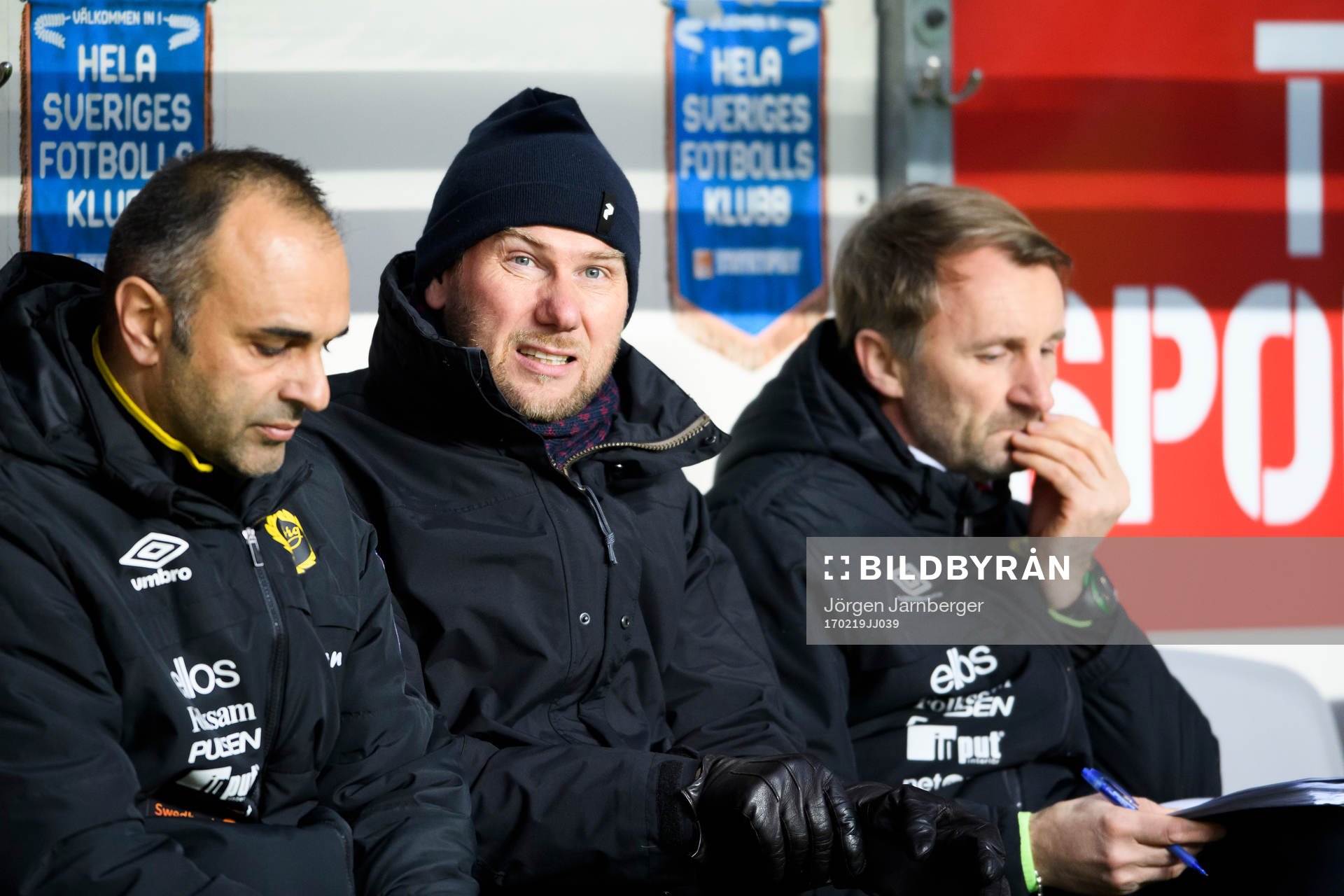 Elfsborgs tränare Jan Mian, manager Magnus Haglund och
