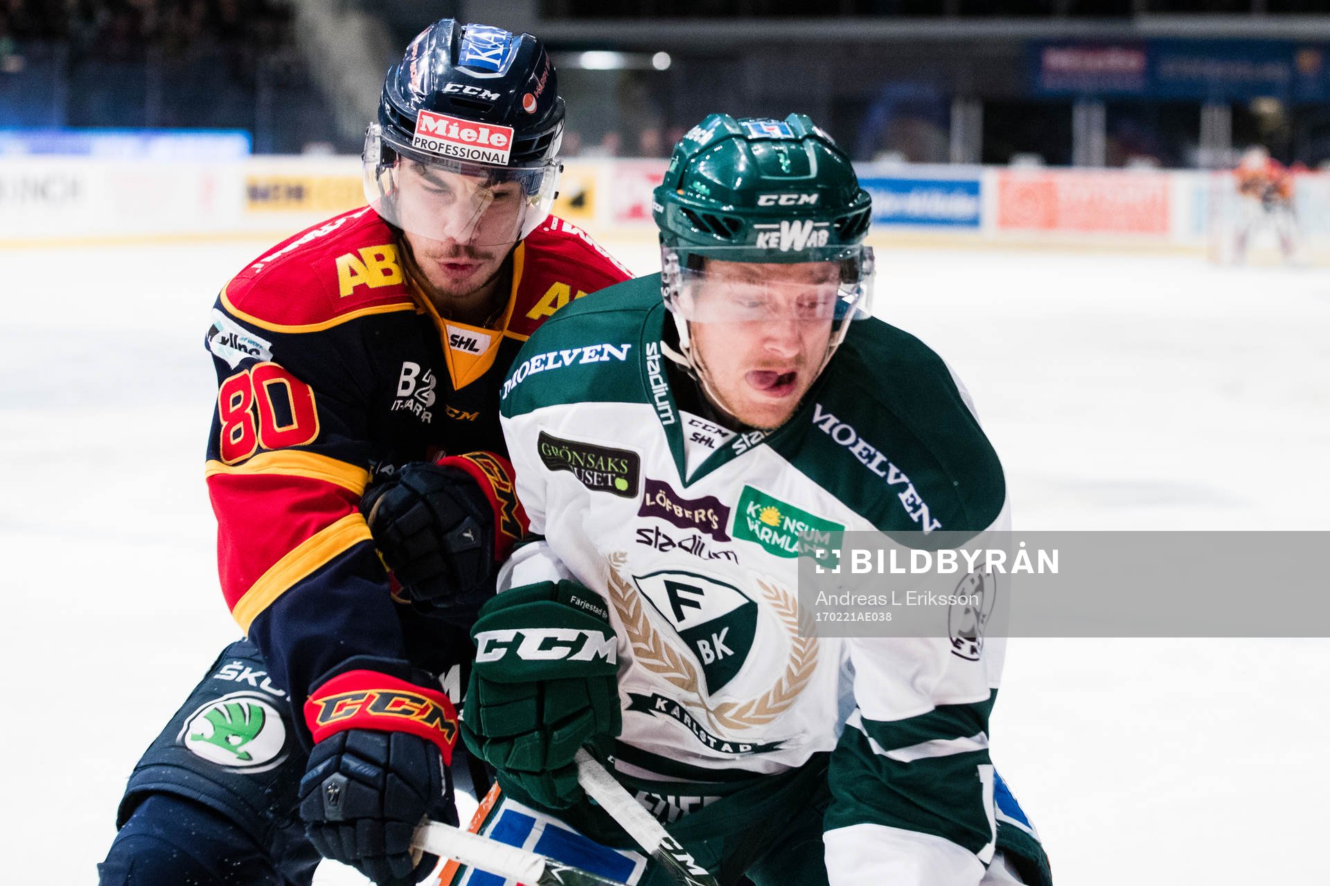 Djurgårdens Gustav Possler och Färjestads Gustaf Thorell