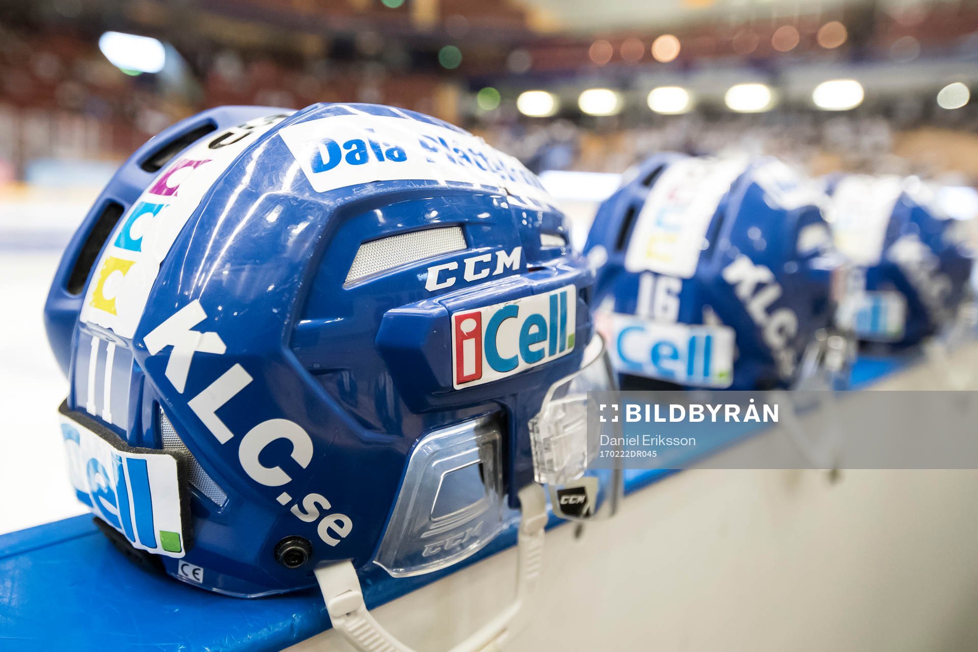 Hjälmar innan ishockeymatchen i SHL mellan Leksand och