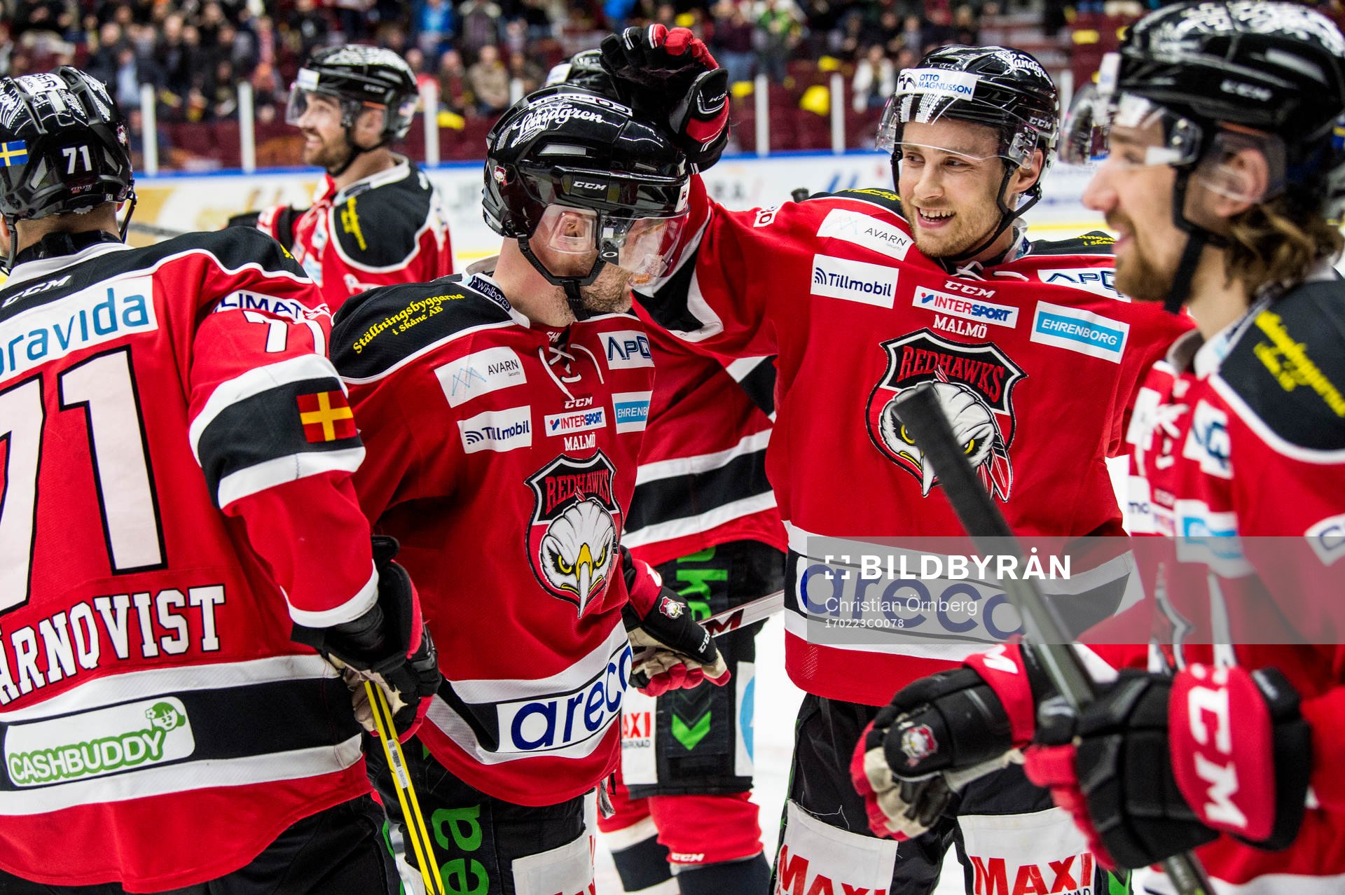 Malmö Redhawks André Benoit och Ilari Filppula i mitten