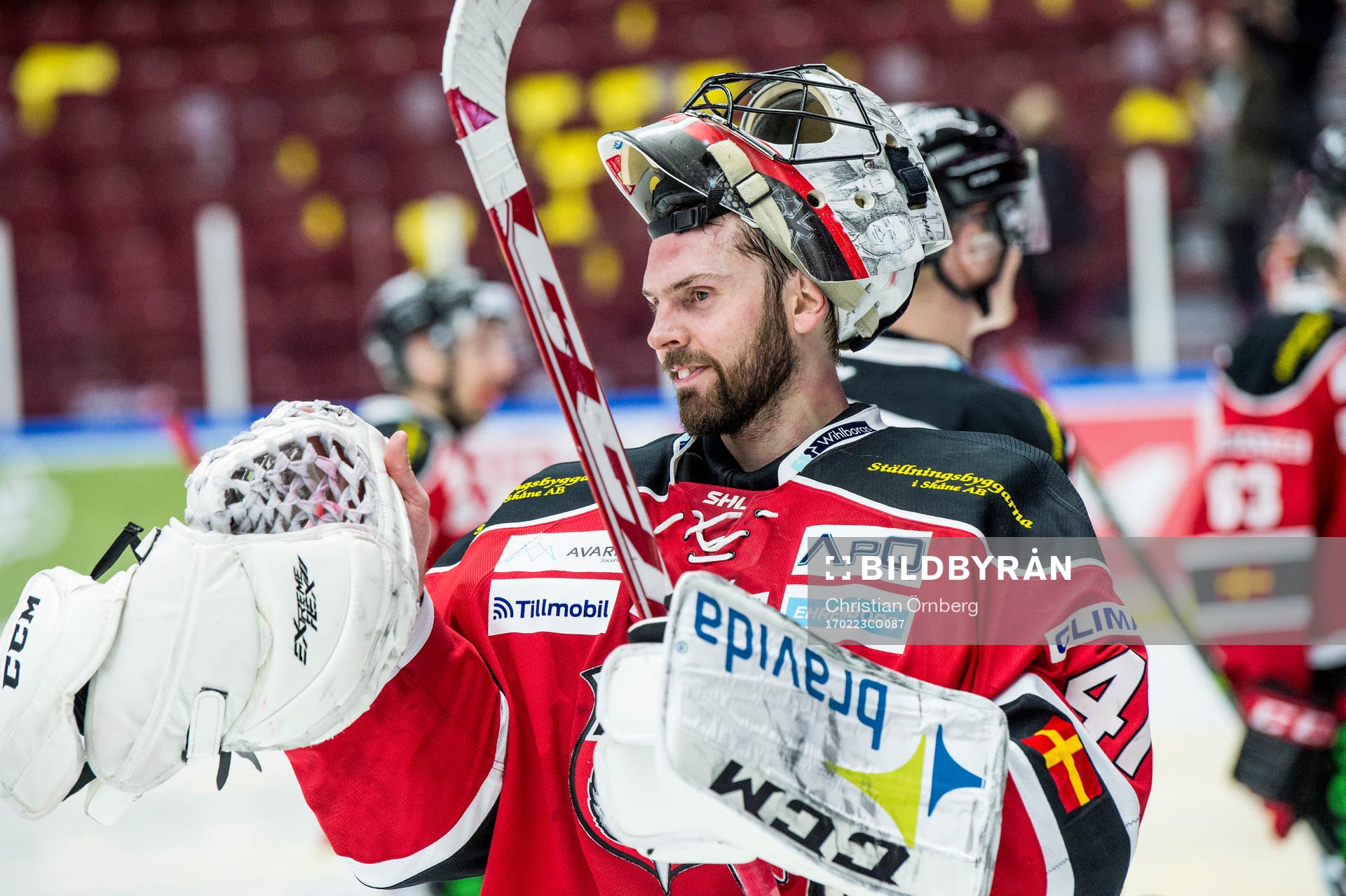 Malmö Redhawks målvakt Cristopher Nihlstorp jublar