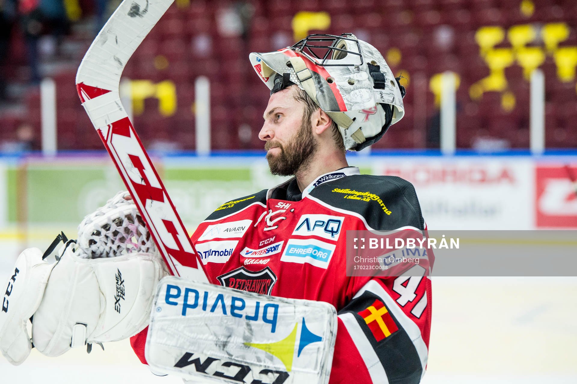 Malmö Redhawks målvakt Cristopher Nihlstorp jublar