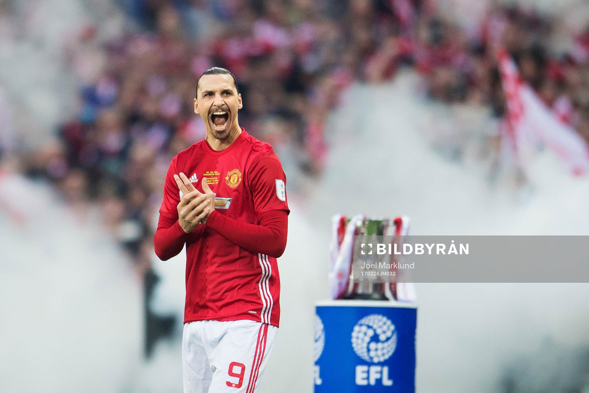 Manchester Uniteds Zlatan Ibrahimovic grimaserar