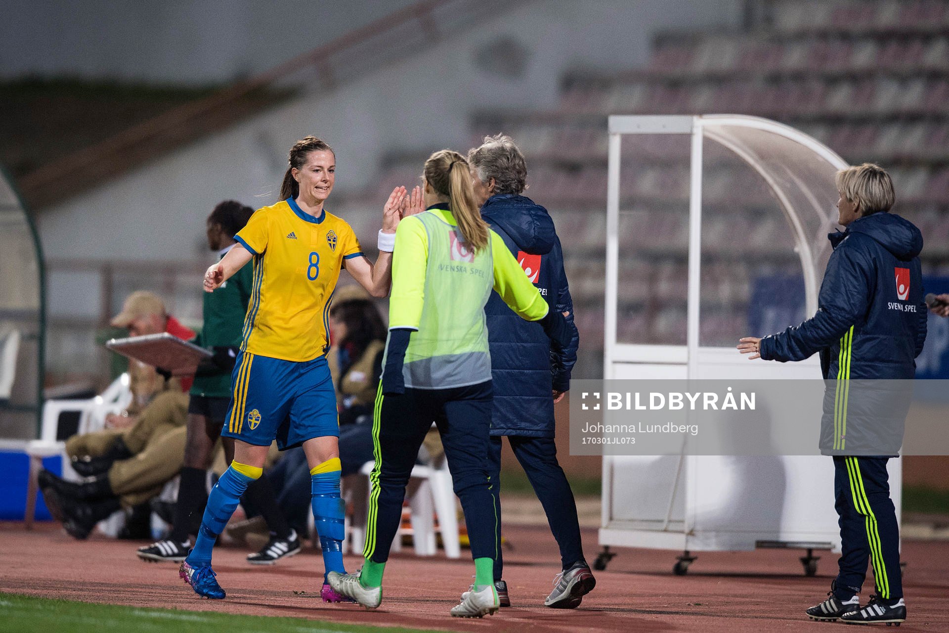 Sveriges Lotta Schelin ger en high five till