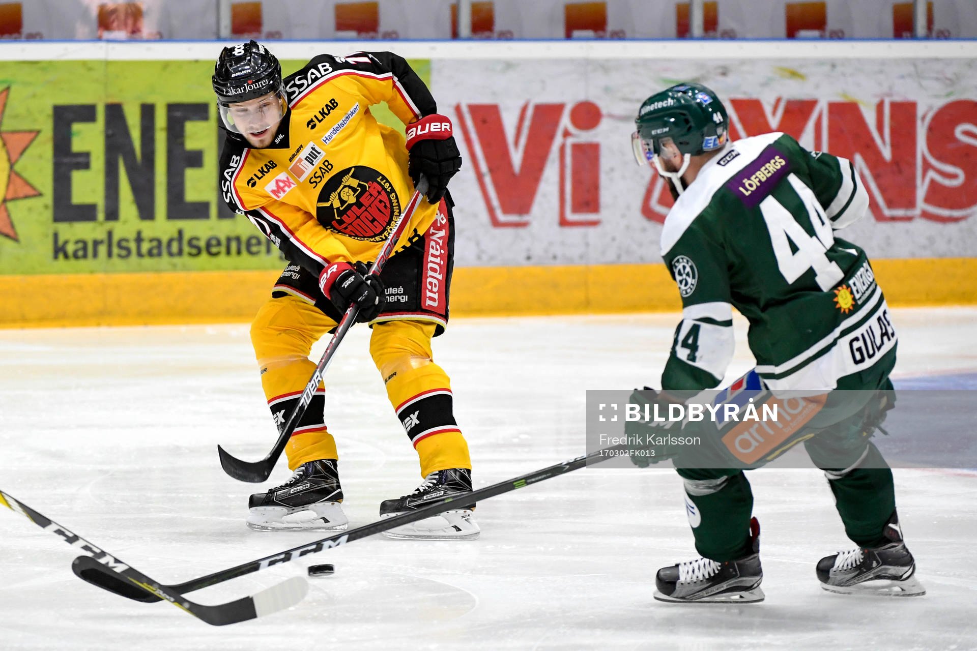 Luleås Petter Emanuelsson och Färjestads Milan Gulas