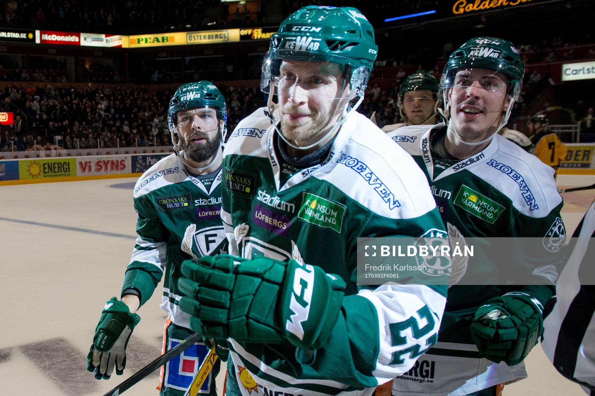 Färjestads Milan Gulas, Per Åslund och Sebastian Erixon