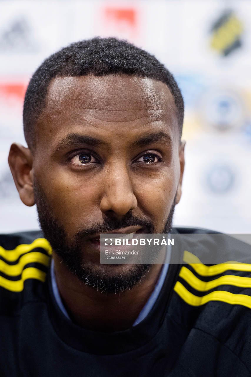 AIK:s nya spelare Henok Goitom presenteras under en presskonferens arrangerad av AIK den 3 mars i Stockholm.