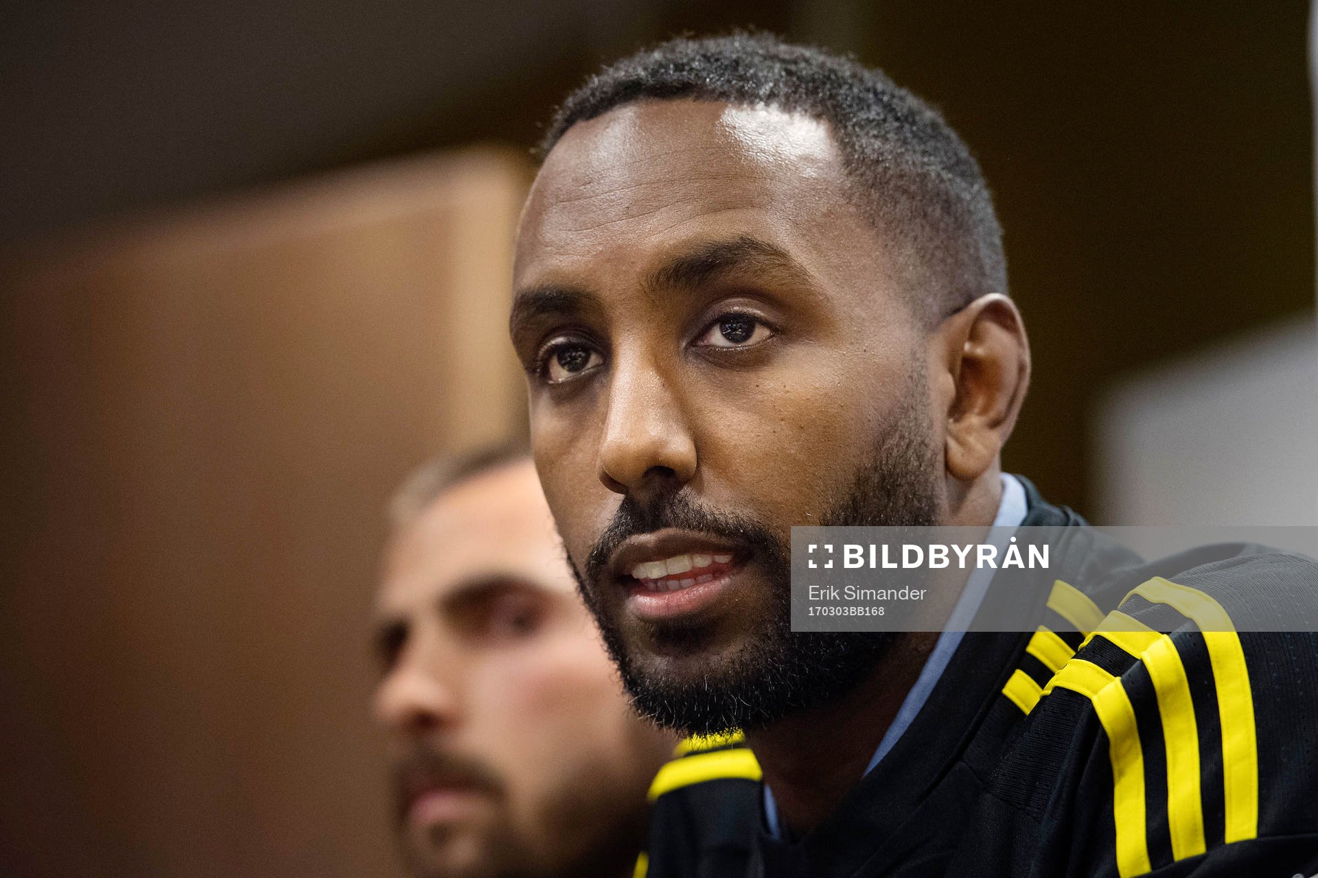 AIK:s nya spelare Henok Goitom under en presskonferens arrangerad av AIK den 3 mars i Stockholm.