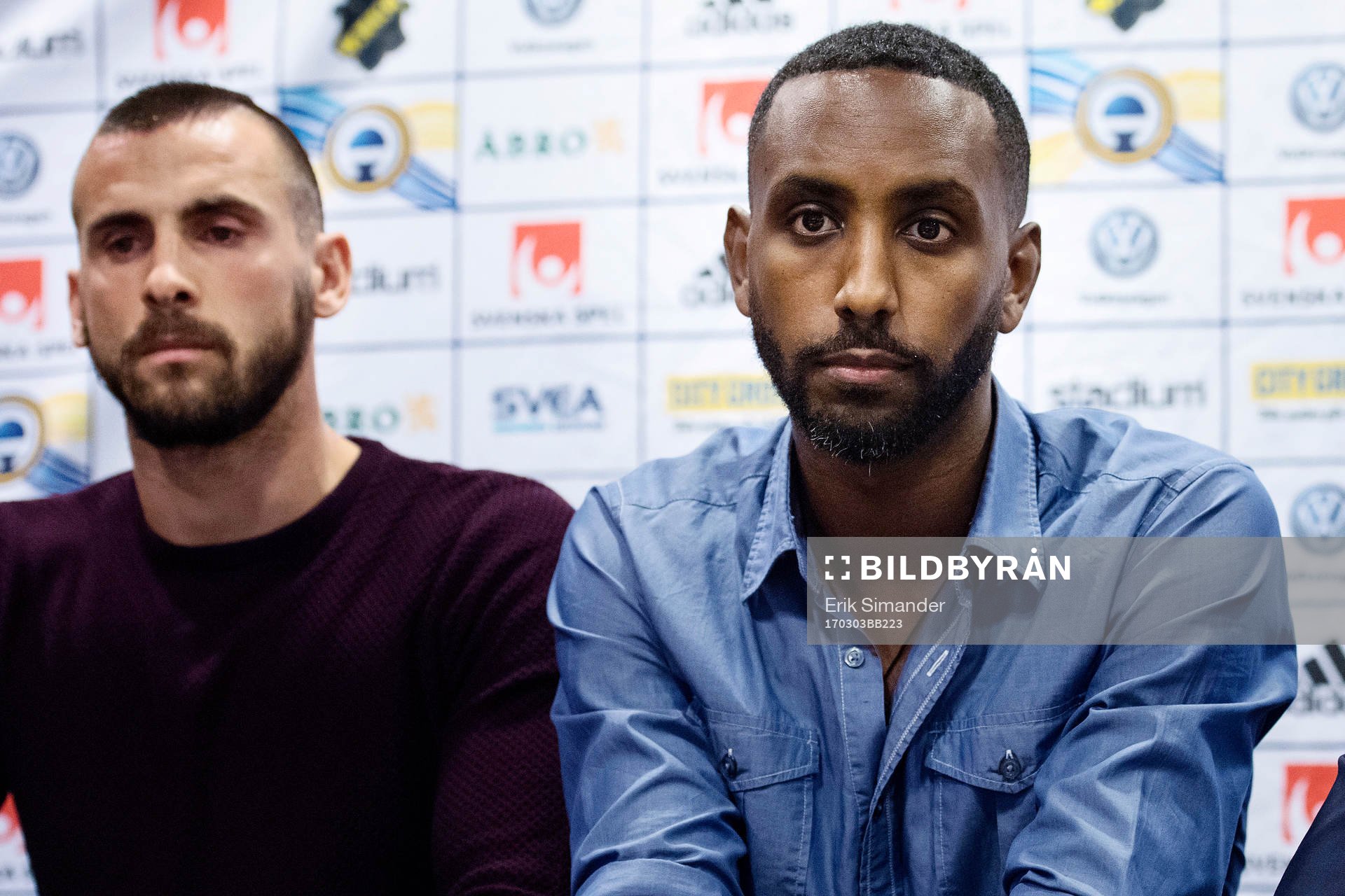 AIK:s nya spelare Sulejman Krpic och Henok Goitom under en presskonferens arrangerad av AIK den 3 mars i Stockholm.