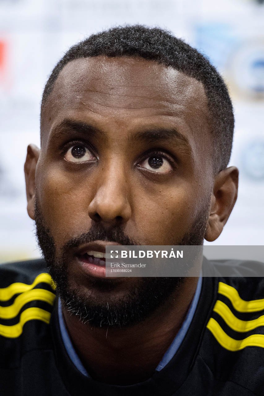 AIK:s nya spelare Henok Goitom under en presskonferens arrangerad av AIK den 3 mars i Stockholm.