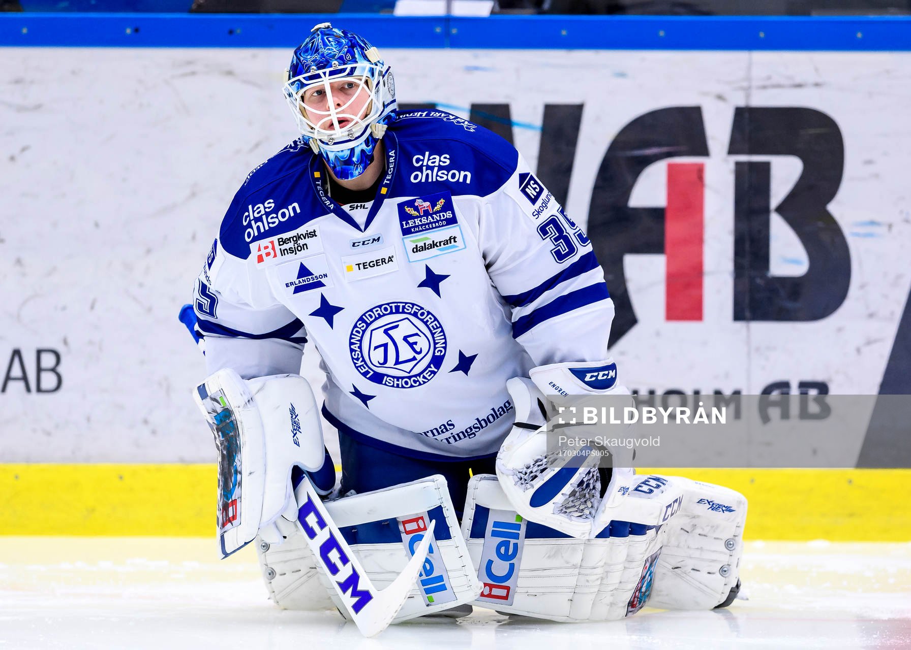 Leksands målvakt Atte Engren på uppvärmningen