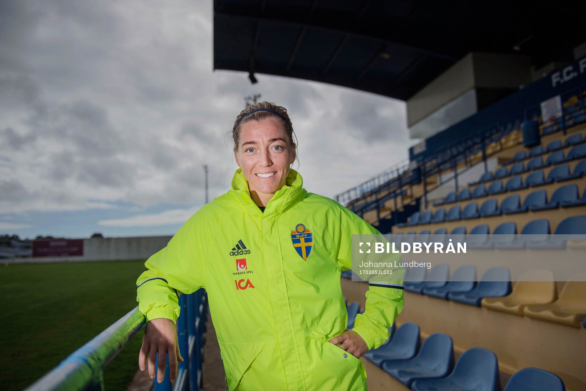 Sveriges Linda Sembrant poserar för ett porträtt under en träning med Sveriges fotbollslandslag den 5 mars 2017 i Albufeira.
