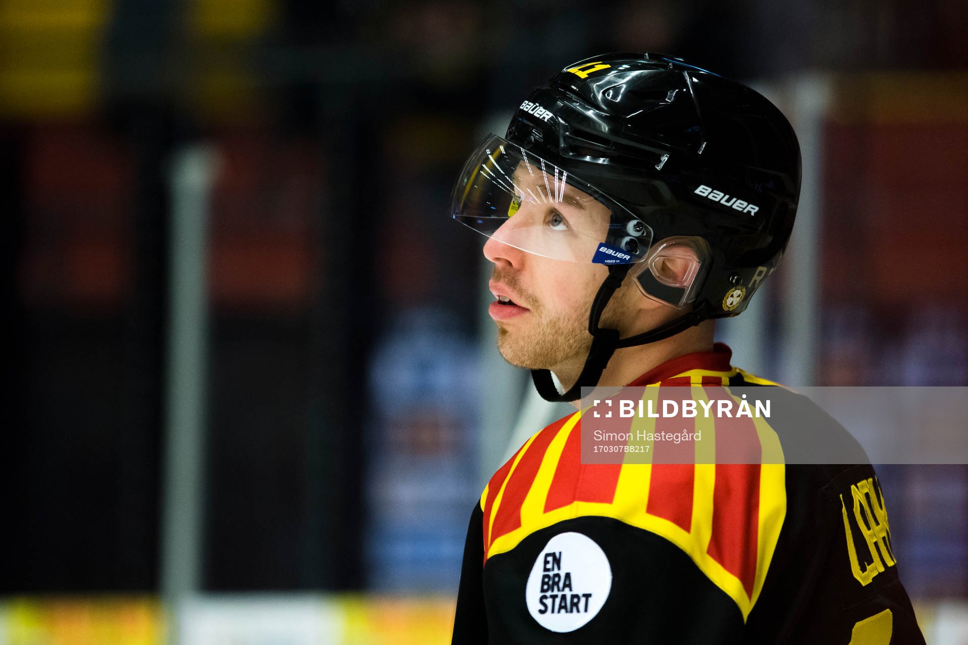 Brynäs Kevin Clark före ishockeymatchen i SHL mellan