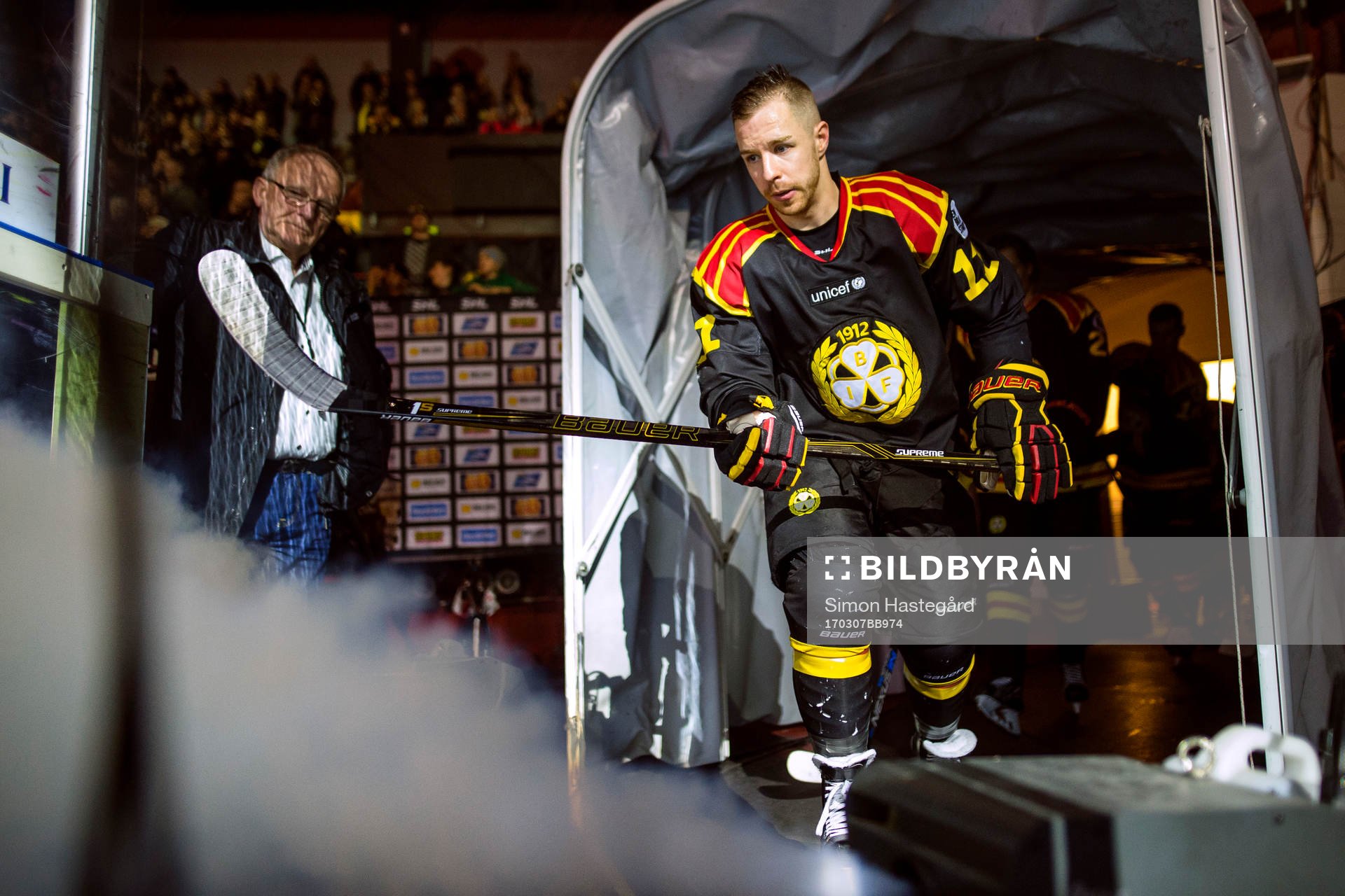 Brynäs Kevin Clark före ishockeymatchen i SHL mellan