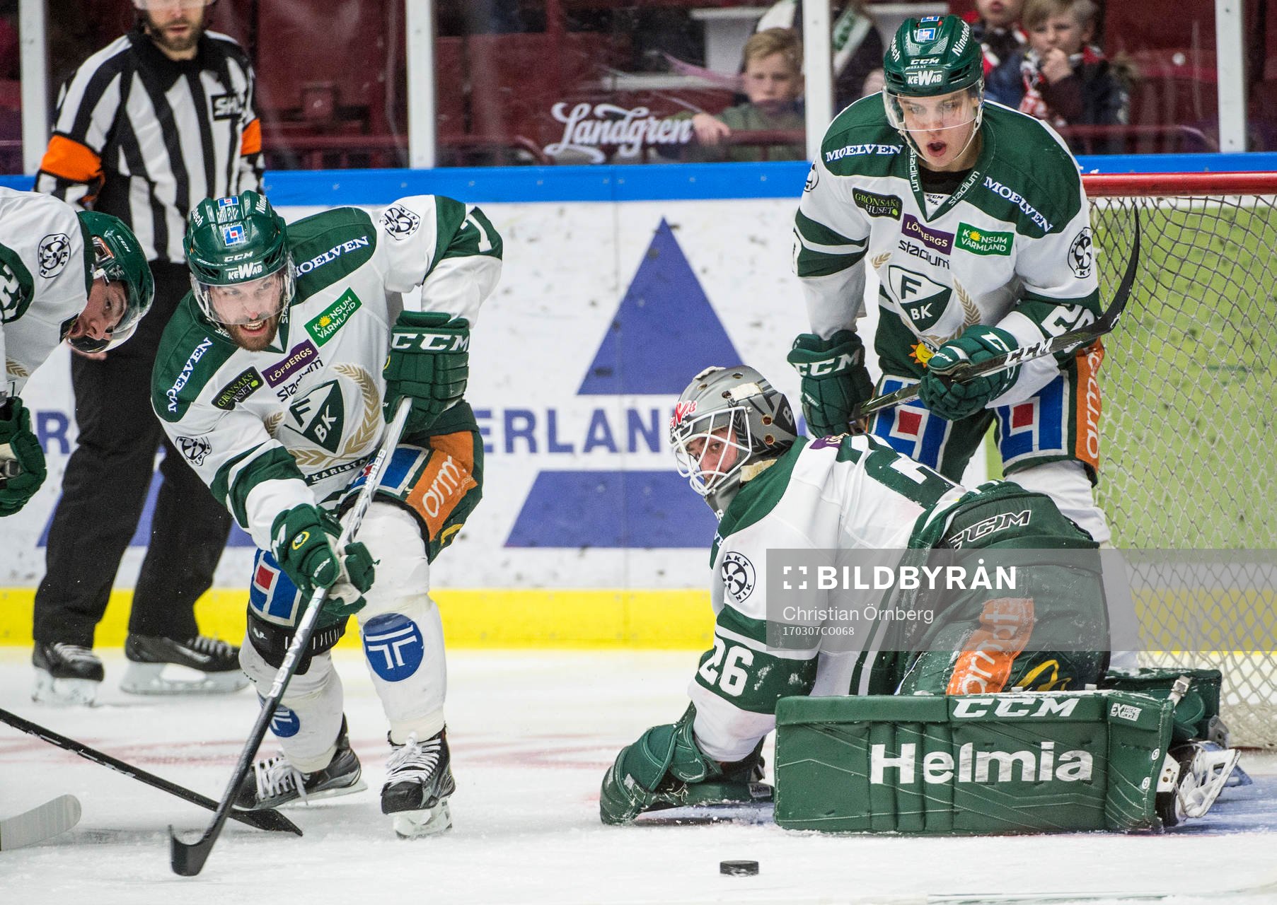 Färjestads John Persson, Jonas Holös, målvakt Stefan