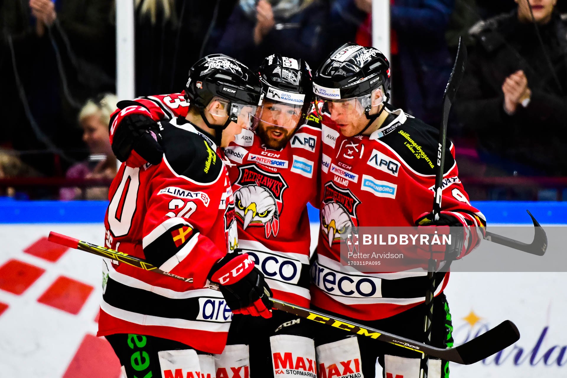 Malmö Redhawks Erik Forssell, Frederik Storm och Nichlas
