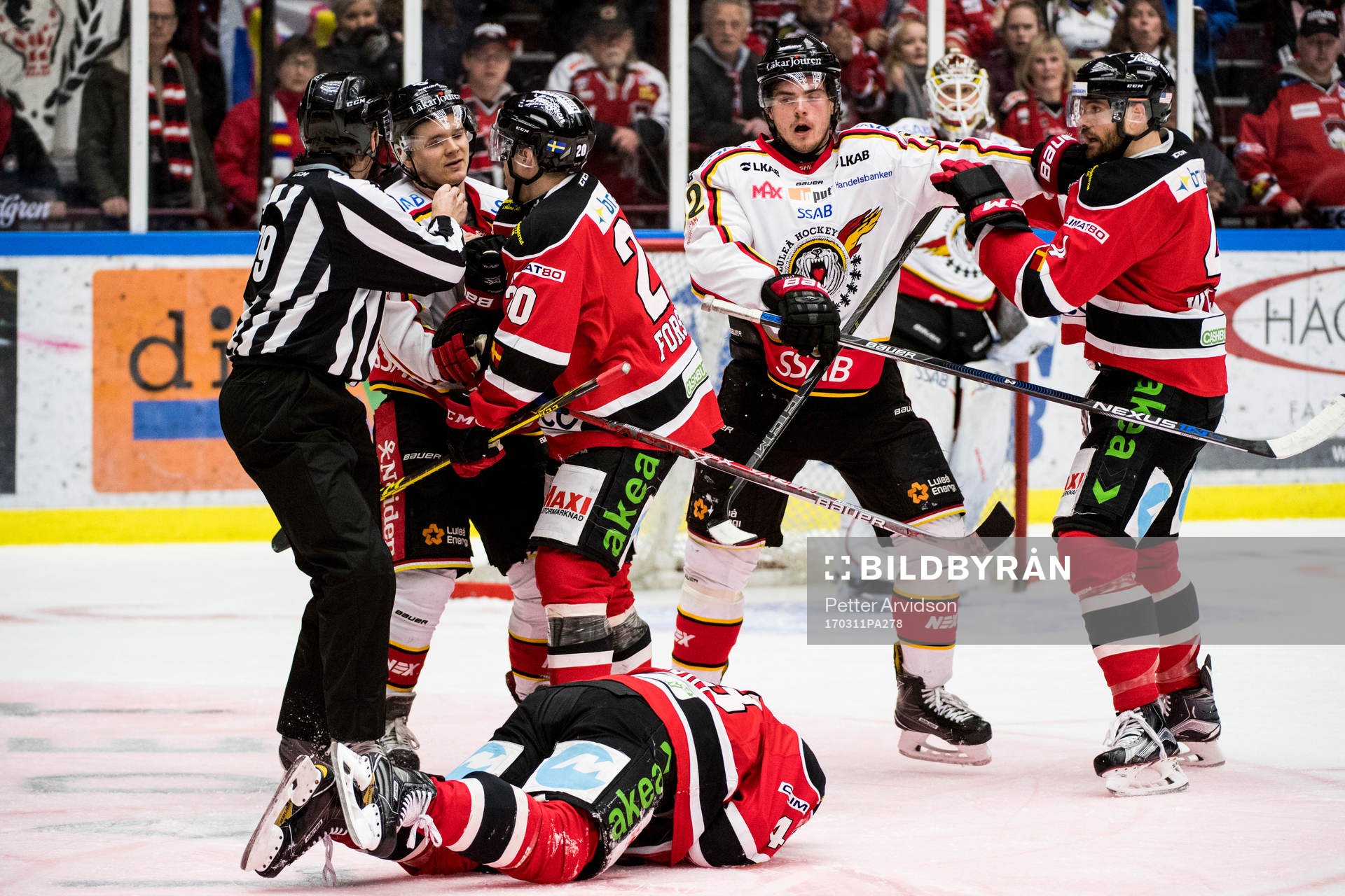Malmö Redhawks Nichlas Hardt ligger skadad på isen