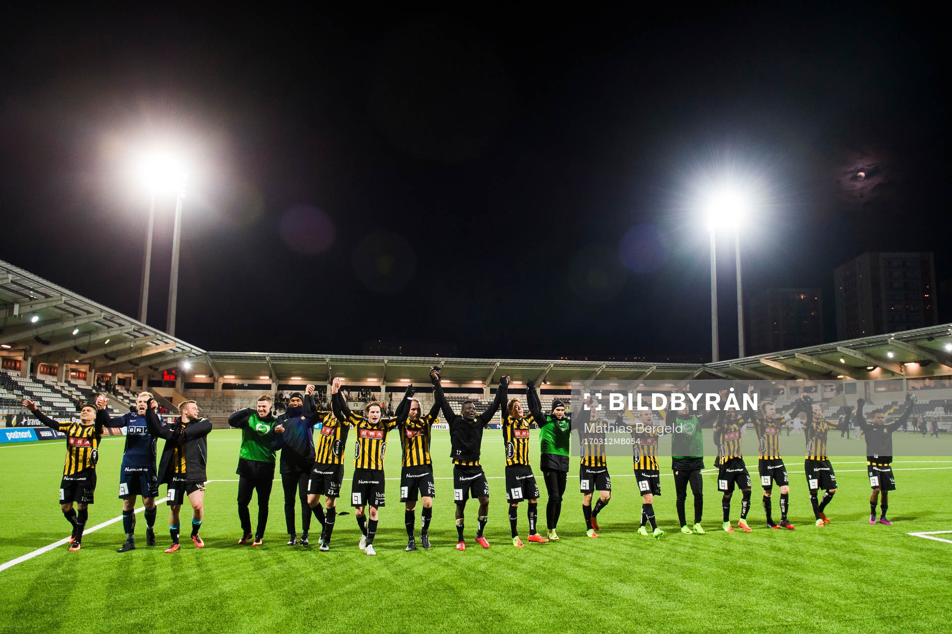 Häckens spelar jublar efter slutsignal under kvartsfinalen i Svenska Cupen mellan Häcken och AIK den 12 mars 2017 i Göteborg.