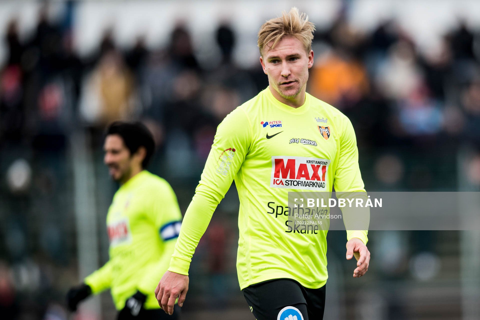 Kristianstads Oliver Ekroth under en träningsmatch i fotboll mellan Helsingborg och Kristianstad den 12 mars 2017 i Helsingborg.