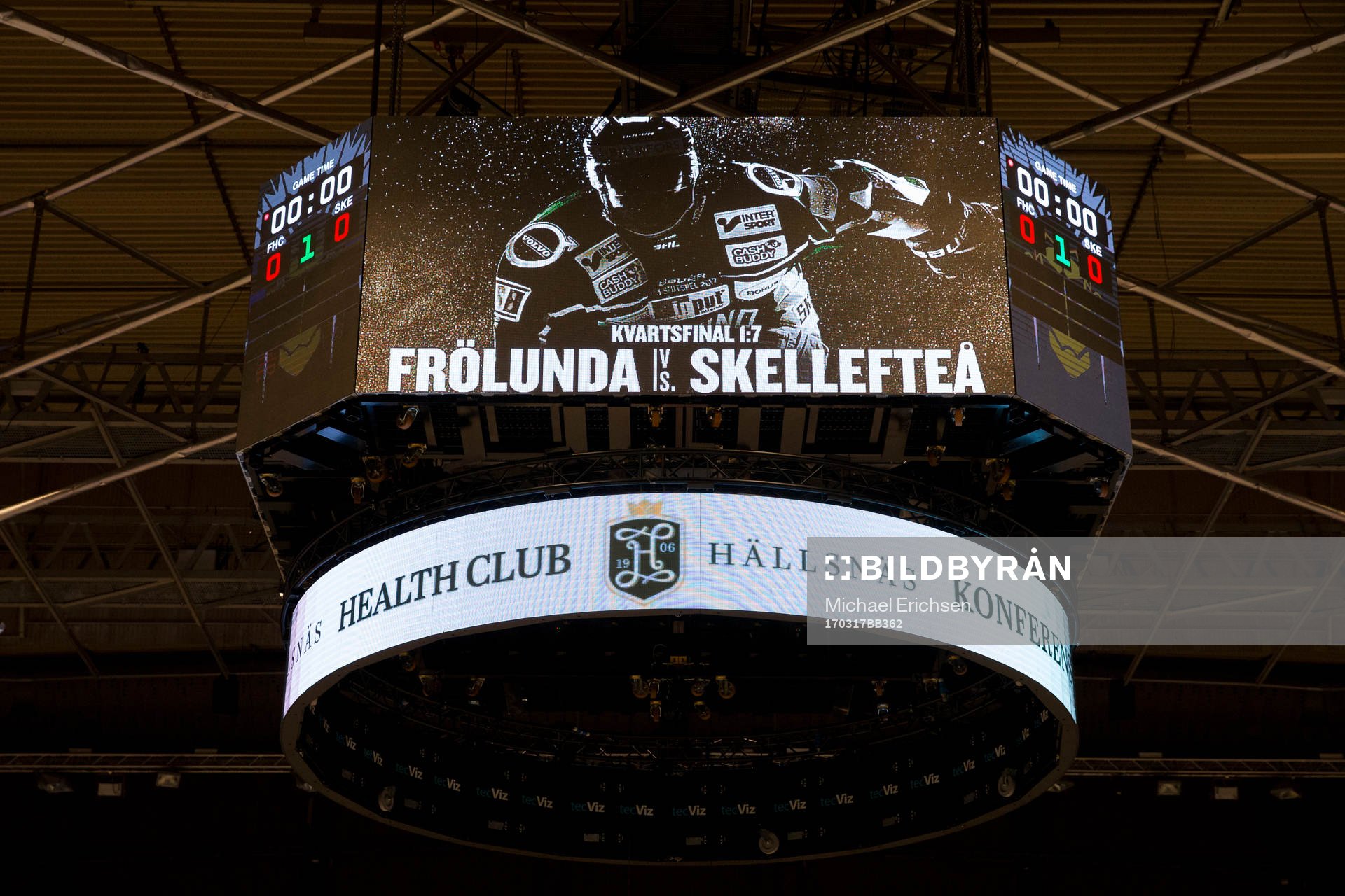 Jumbotronen i Scandinavium innan kvartsfinal 1 i