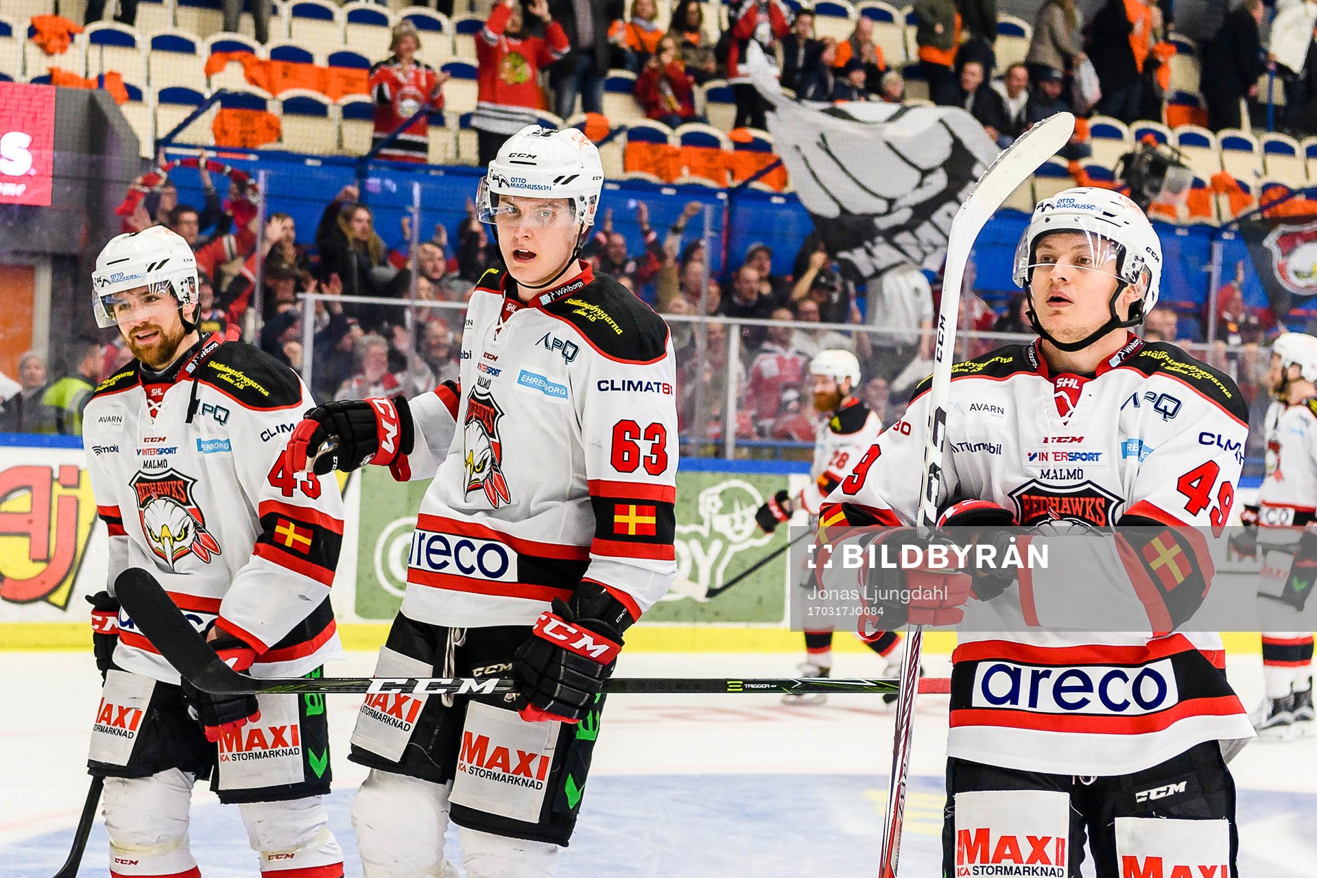 Malmö Redhawks Nichlas Hardt, Fredrik Händemark och Rhett