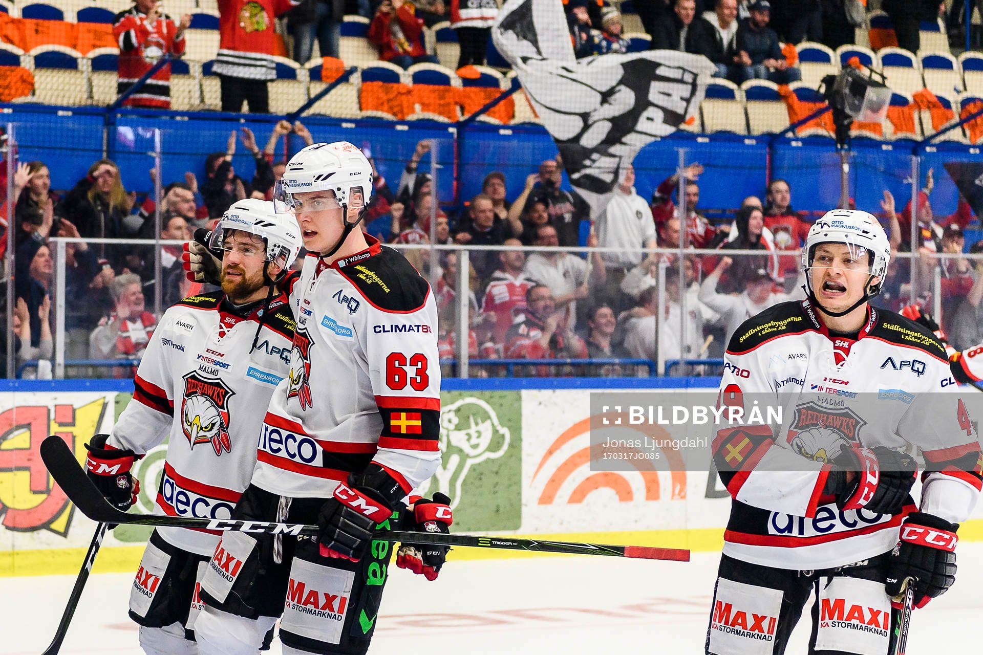 Malmö Redhawks Nichlas Hardt, Fredrik Händemark och Rhett