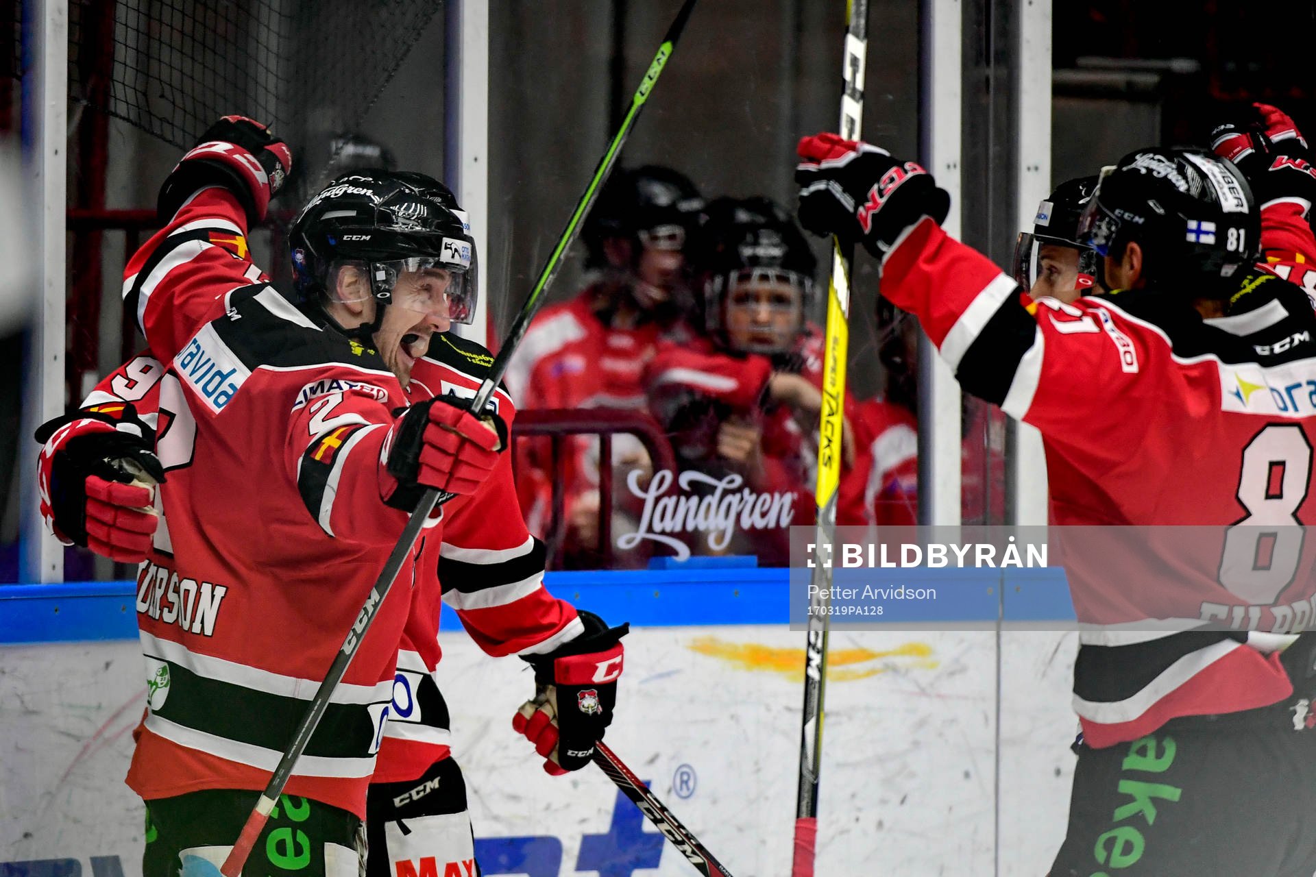 Malmö Redhawks Erik Andersson och Rhett Rakhshani jublar