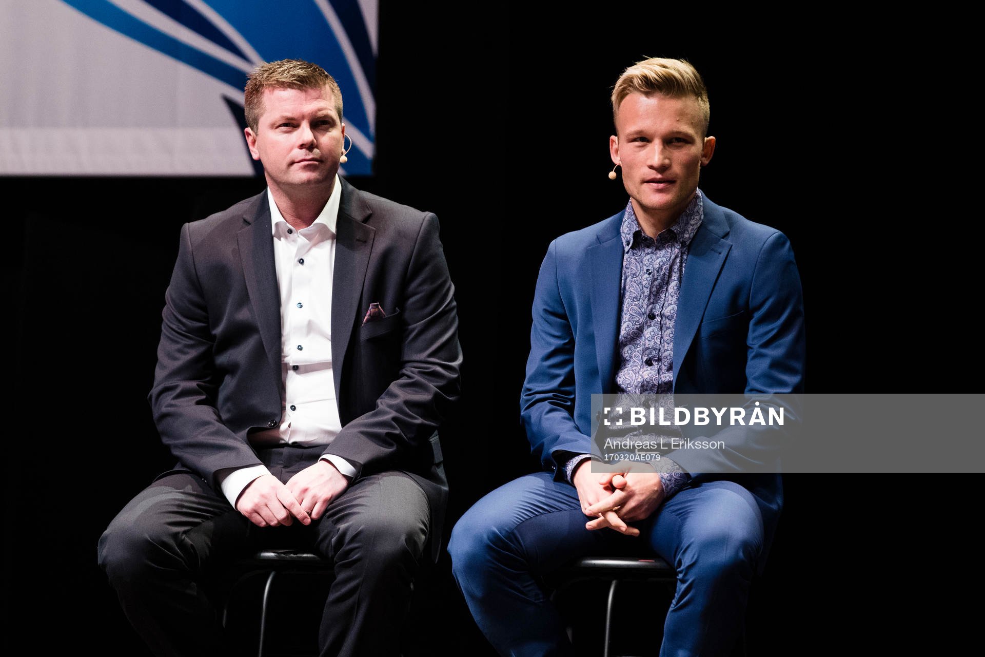 Norrköpings tränare Jens Gustafsson och Nicklas Bärkroth under upptaktsträffen för Allsvenskan i fotboll den 20 mars 2017 i Uppsala. 
