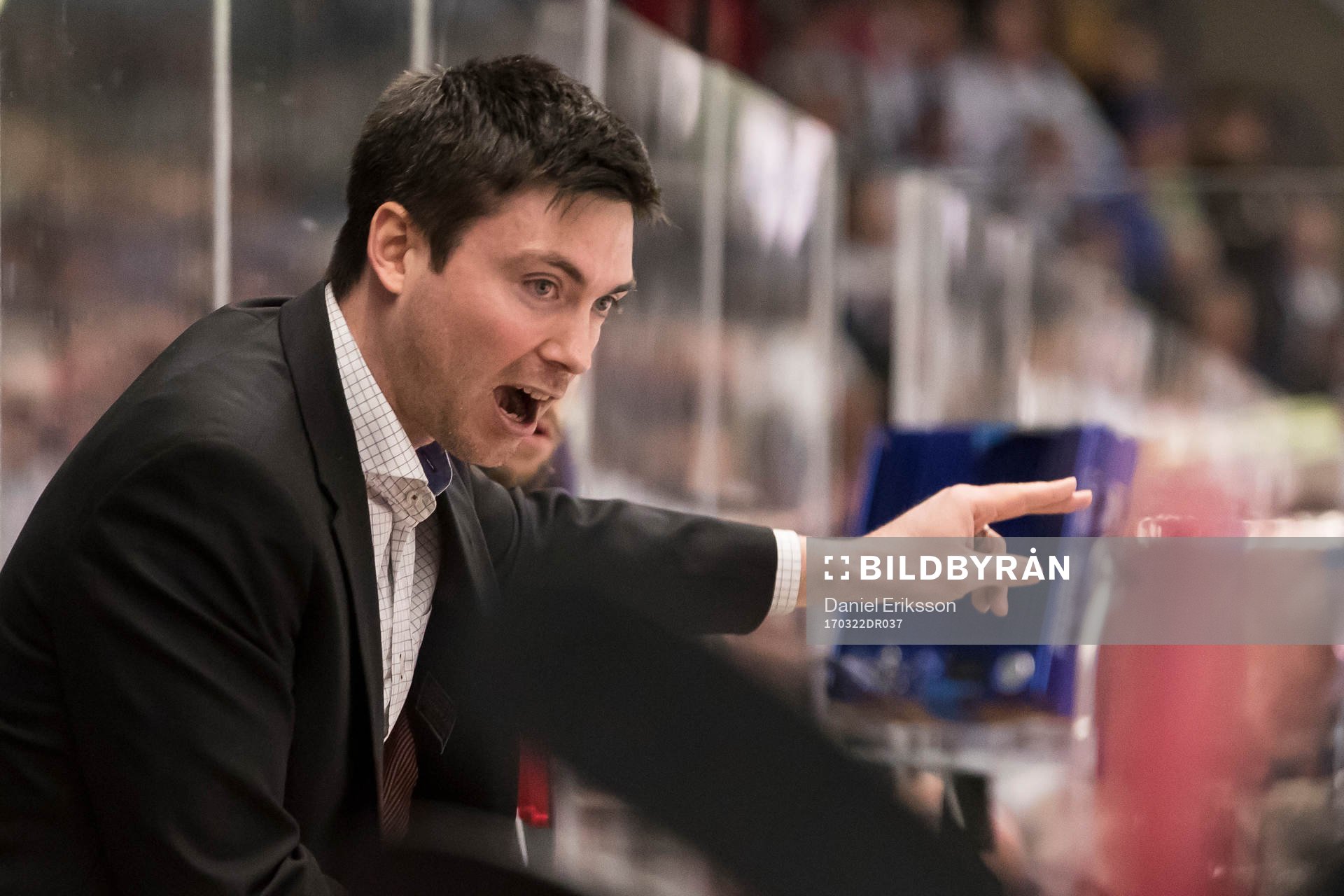 Moras tränare Jeremy Colliton  i ishockeymatchen i