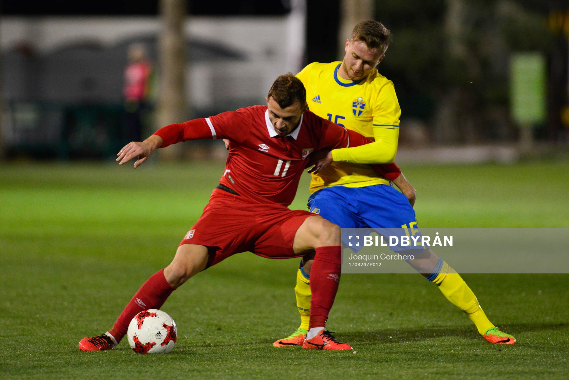 ADAM LUNDQVIST (15 SWEDEN) FIGTH THE BALL WITH ALEKSANDAR