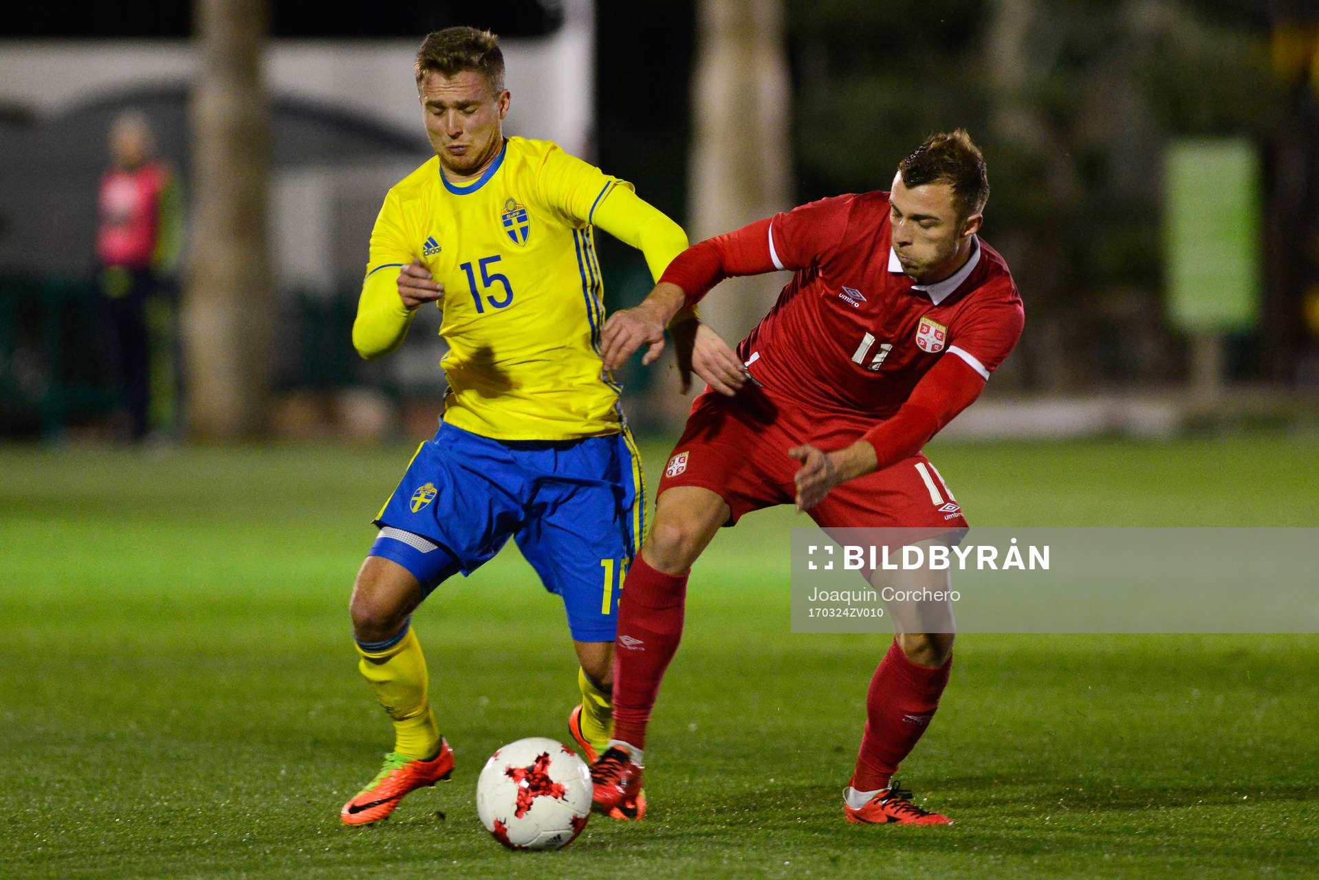 ADAM LUNDQVIST (15 SWEDEN) FIGTH THE BALL WITH ALEKSANDAR