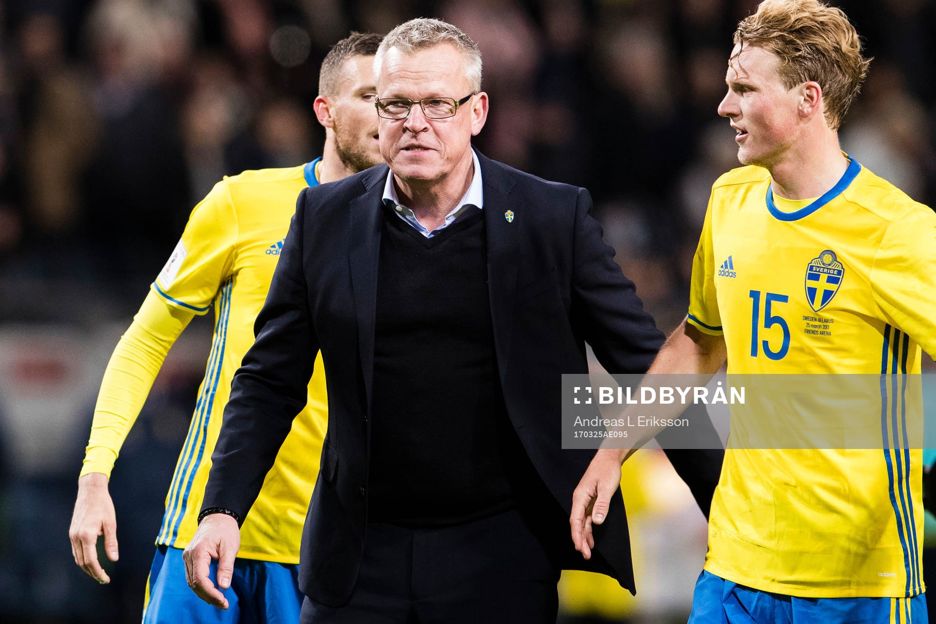 Sveriges förbundskapten Janne Andersson och Oscar Hiljemark