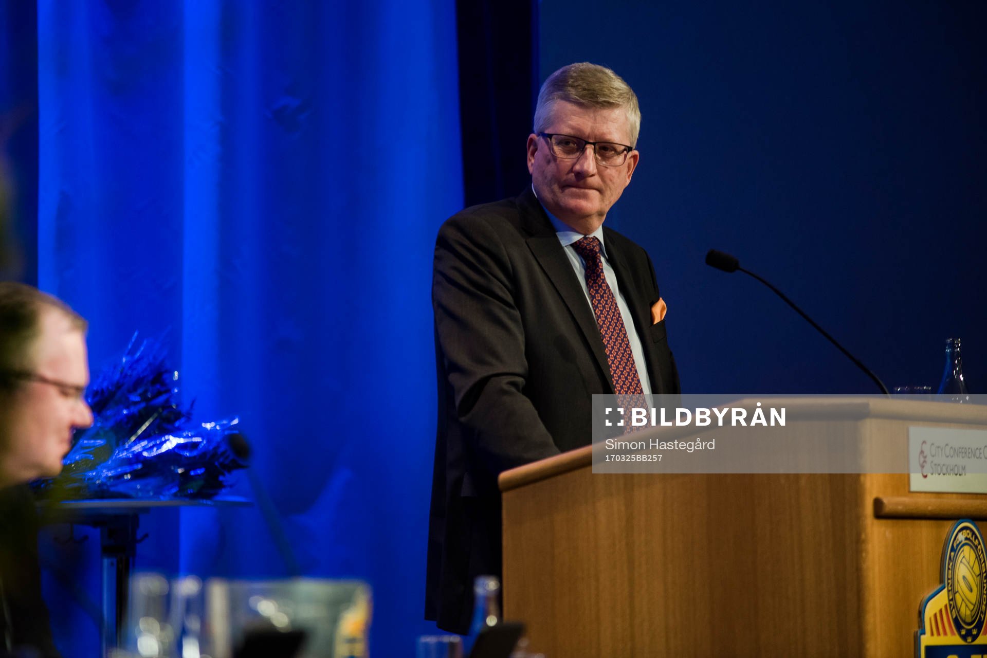 Förbundets revisor Hans Bredberg under Svenska Fotbollsförbundets årsmöte den 25 mars  2017 i Stockholm.