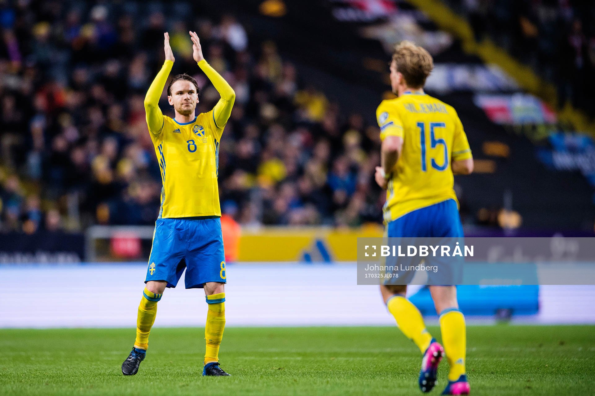 Sveriges Albin Ekdal tackar publiken när han blir utbytt