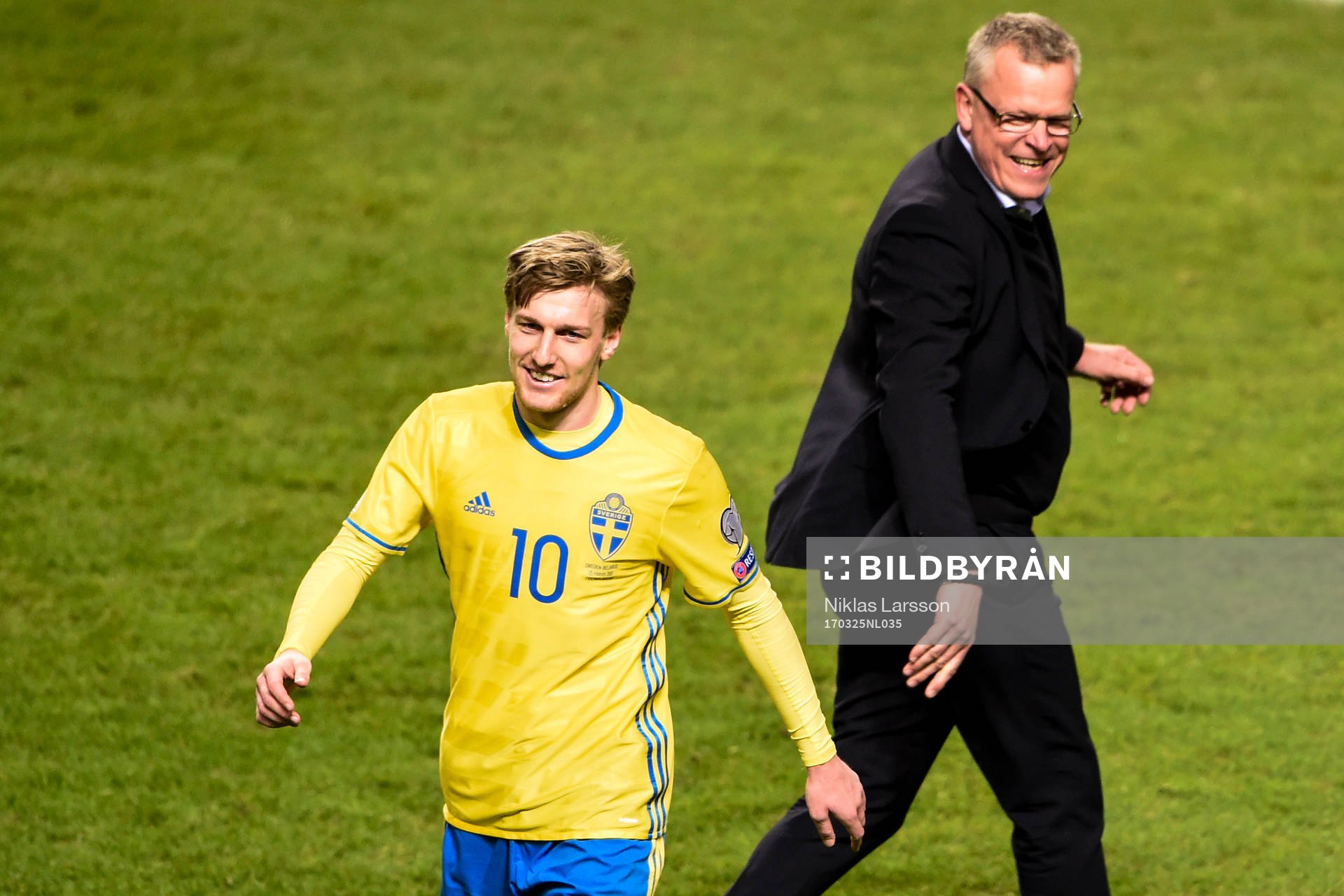 Sveriges Emil Forsberg och förbundskapten Janne Andersson