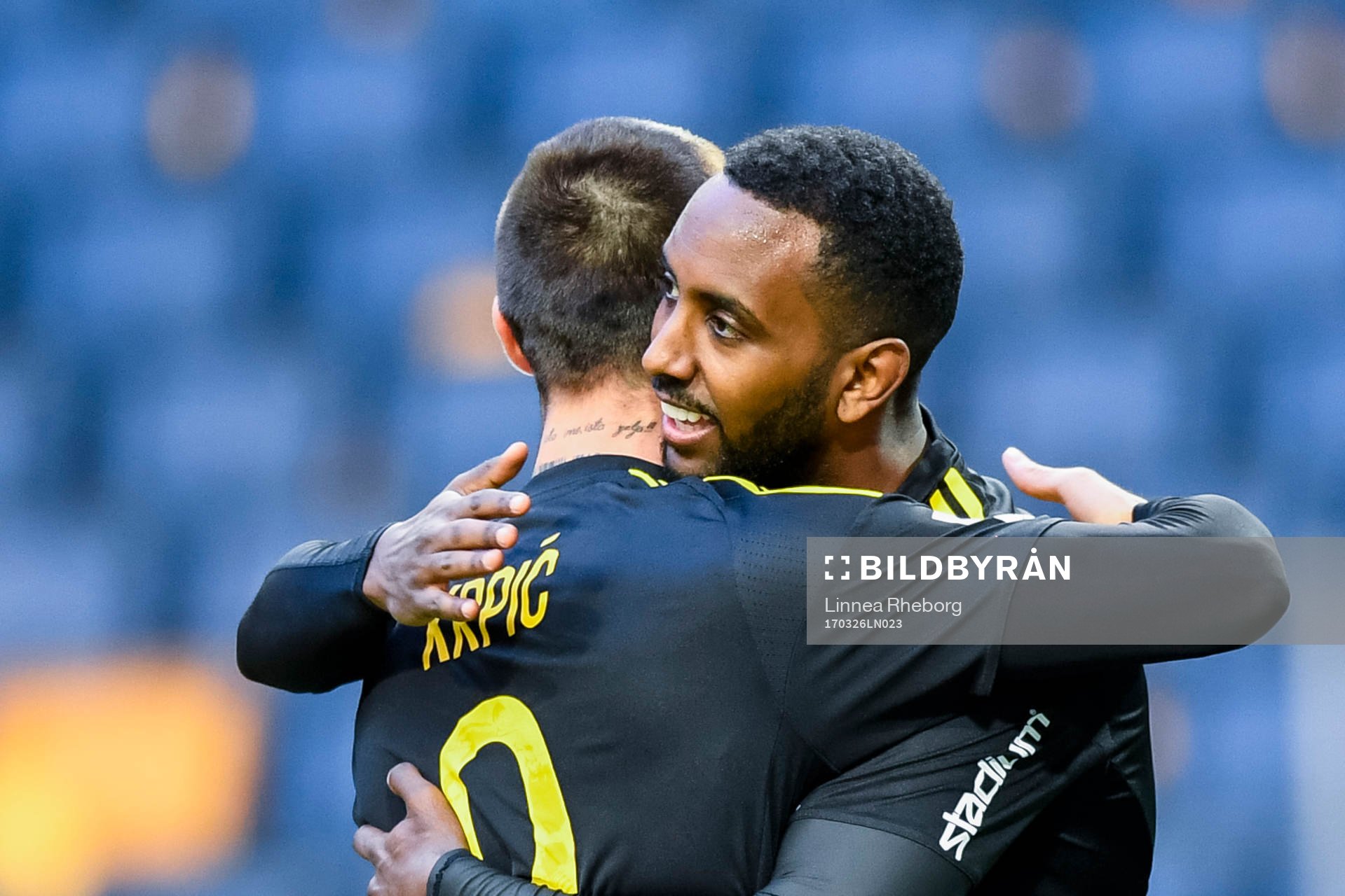 AIK:s Henok Goitom jublar under en träningsmatch i fotboll mellan AIK och Norrköping den 26 mars 2017 i Stockholm. 