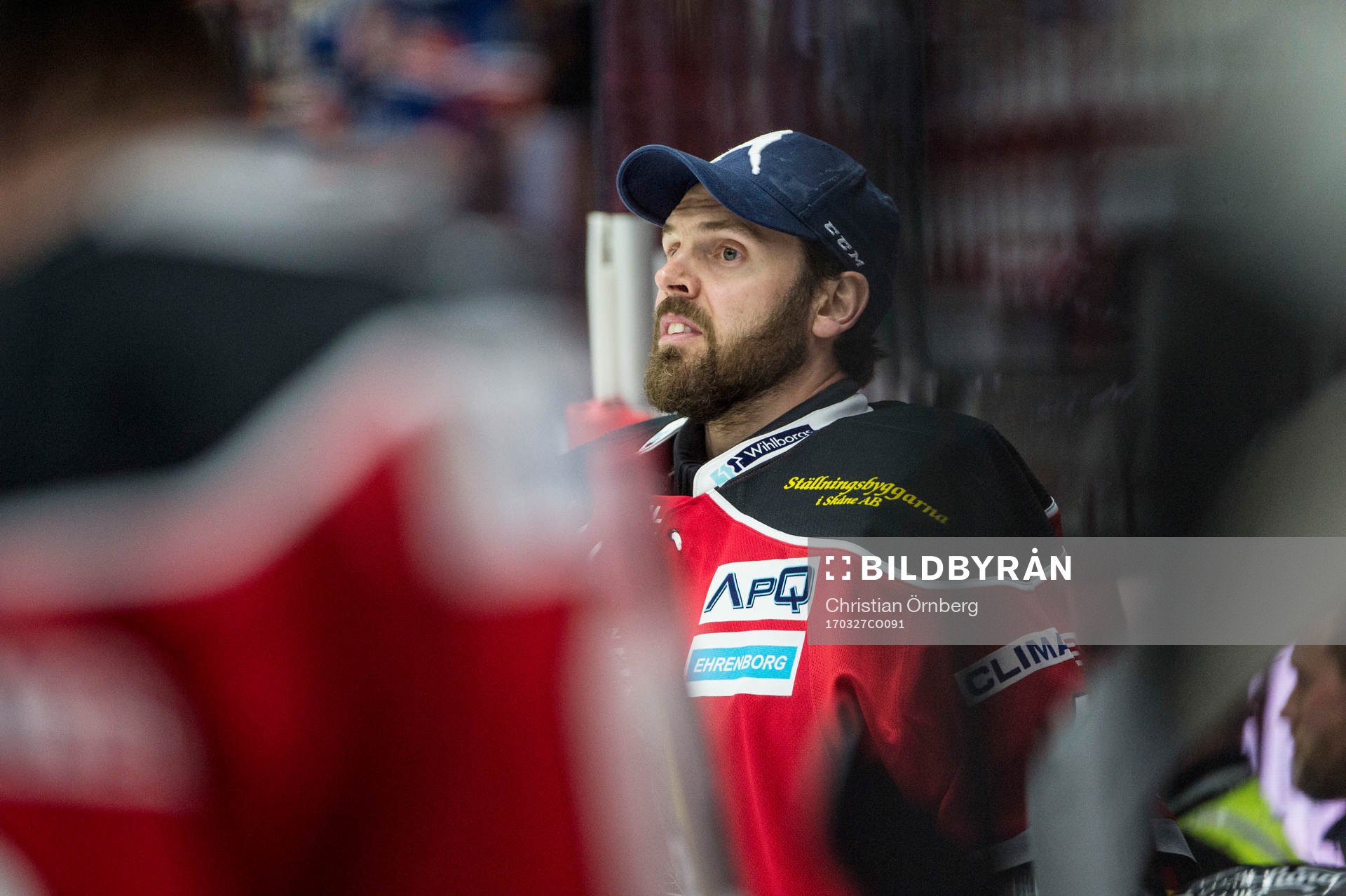Malmö Redhawks målvakt Cristopher Nihlstorp i båset