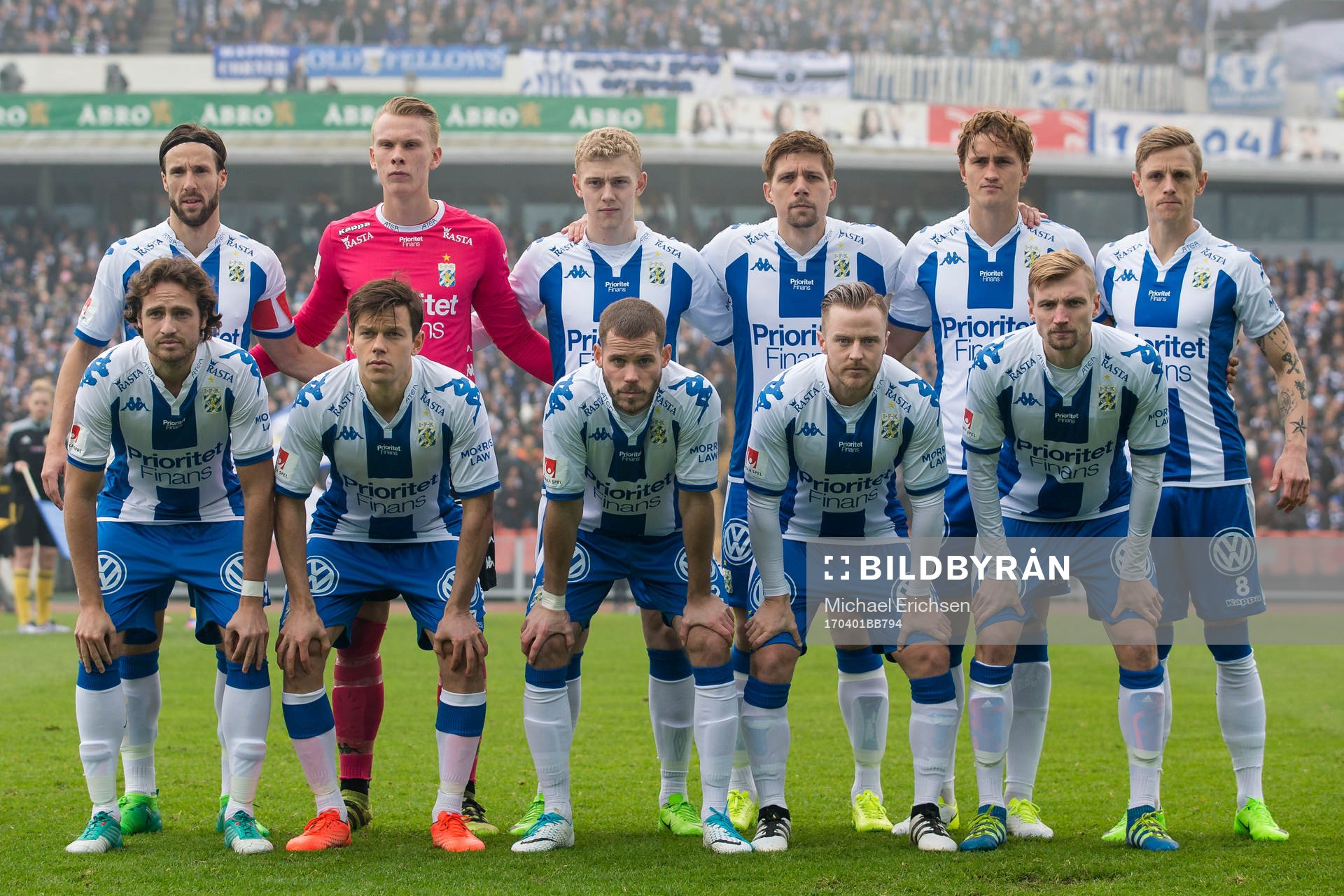IFK Göteborgs startelva uppe fr.v. Mattias Bjärsmyr ,
