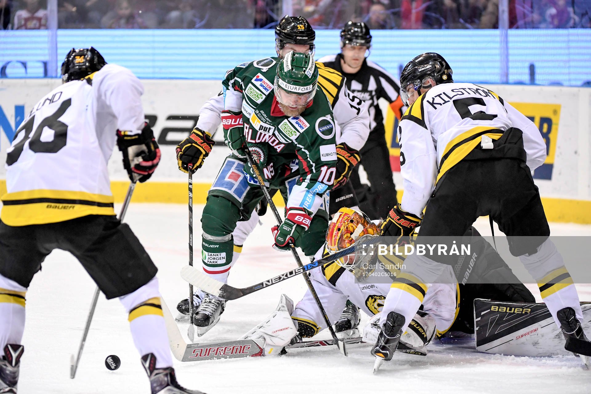 Frölundas Sean Bergenheim oroar framför Brynäs målvakt