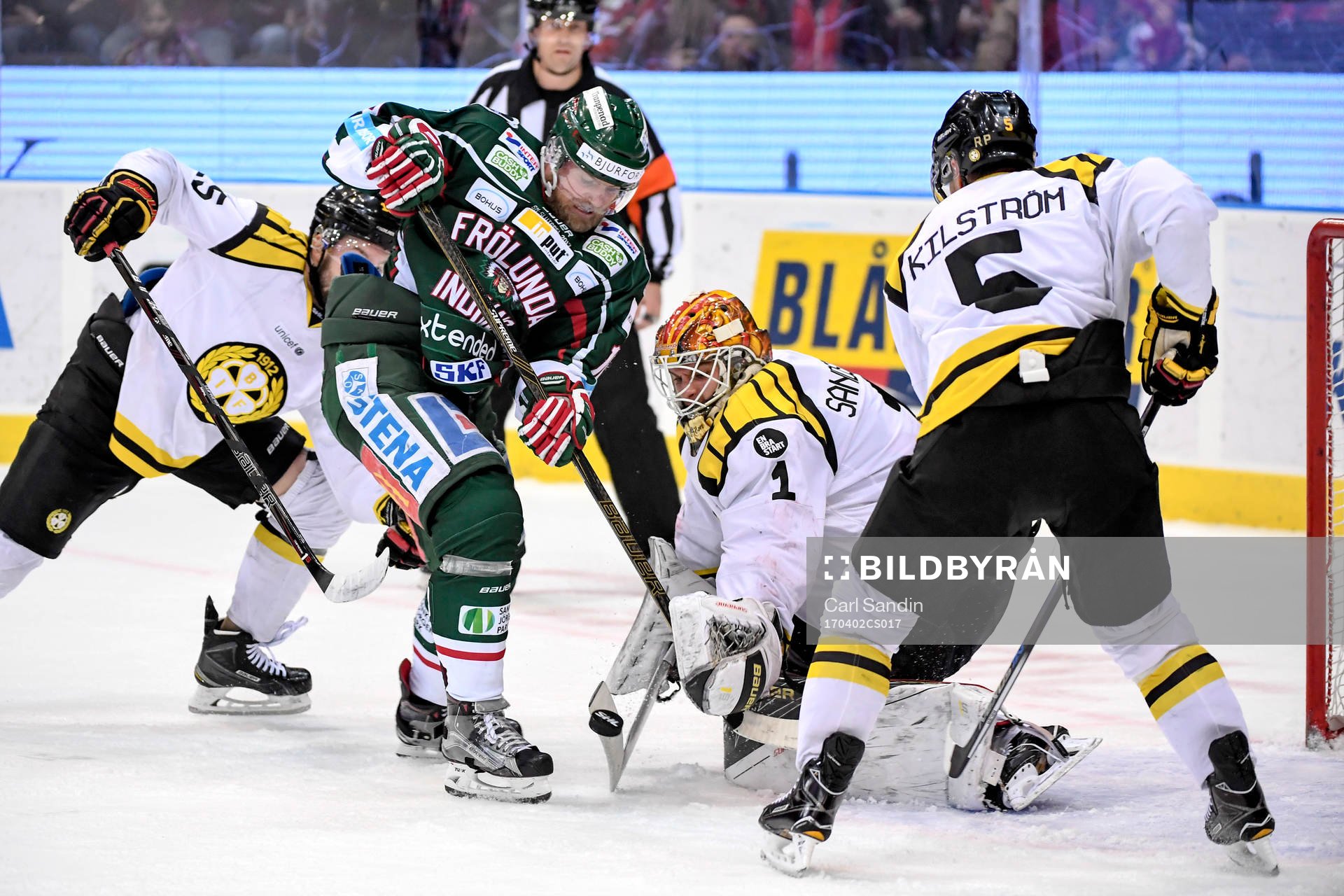 Frölundas Sean Bergenheim oroar framför Brynäs målvakt